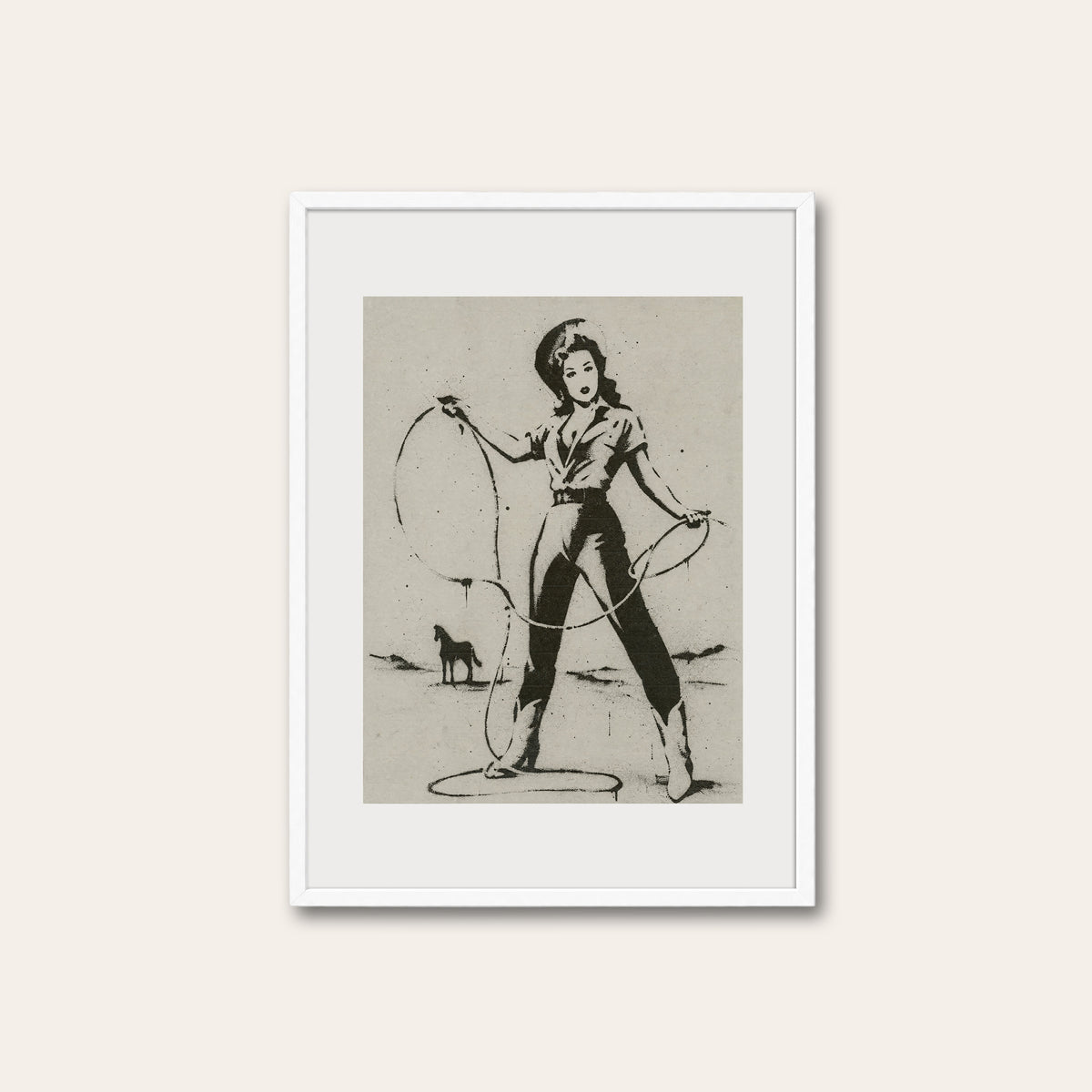 Lasso Practice western print in a white frame