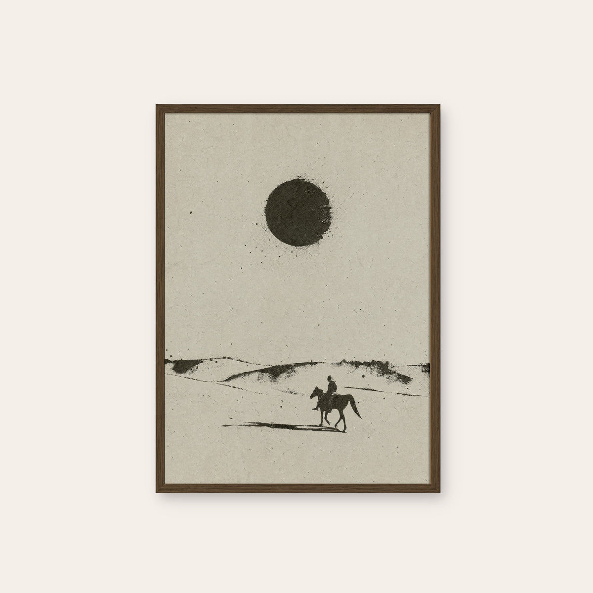 Desert Sun Rider western print in a dark wood frame