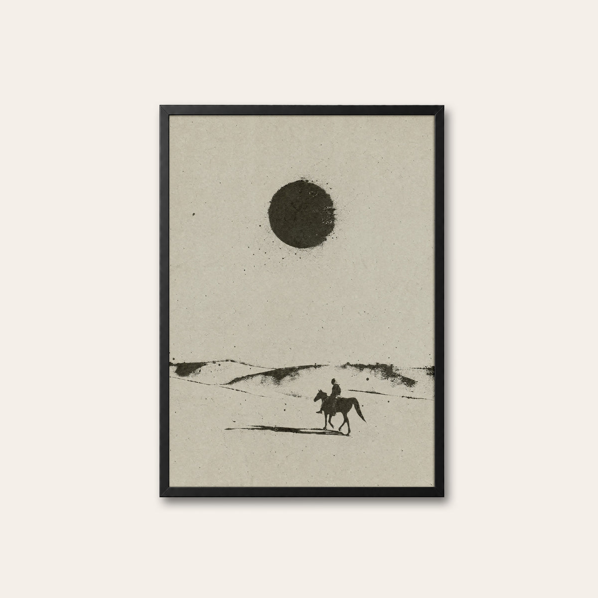 Desert Sun Rider western print in a black frame