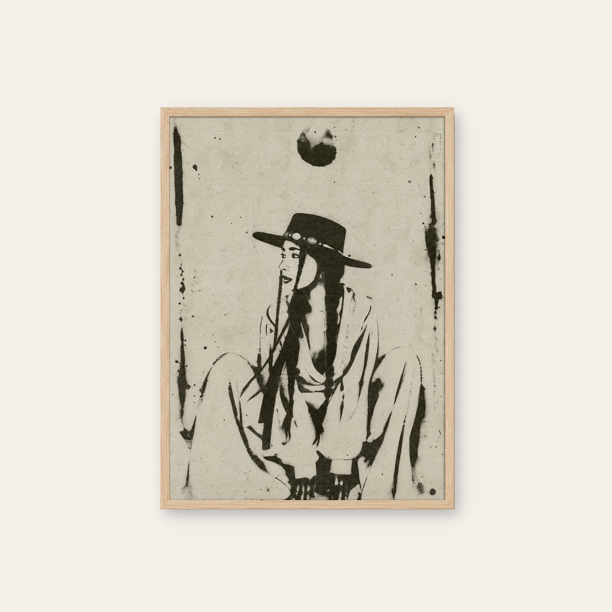 Off Duty Cowgirl western print in a natural wood frame