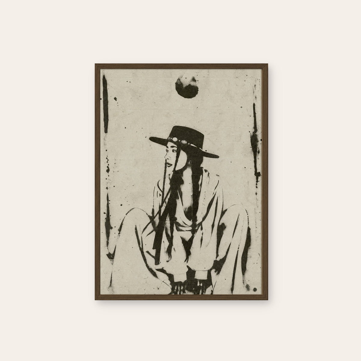 Off Duty Cowgirl western print in a dark wood frame