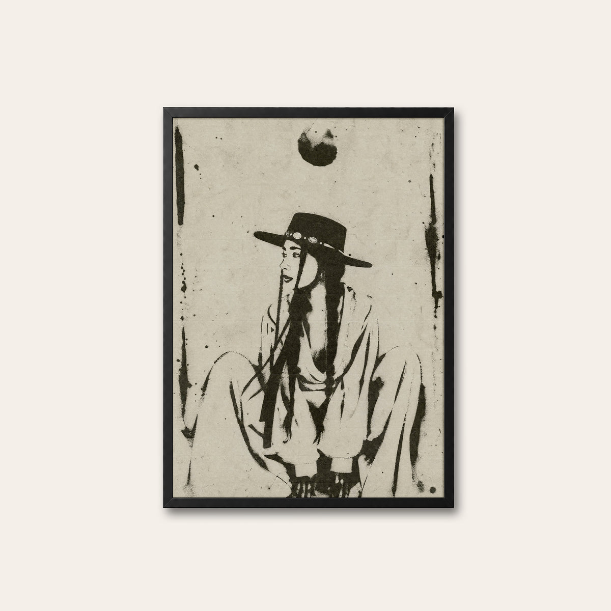 Off Duty Cowgirl western print in a black frame