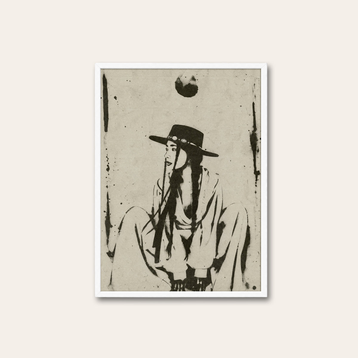 Off Duty Cowgirl western print in a white frame