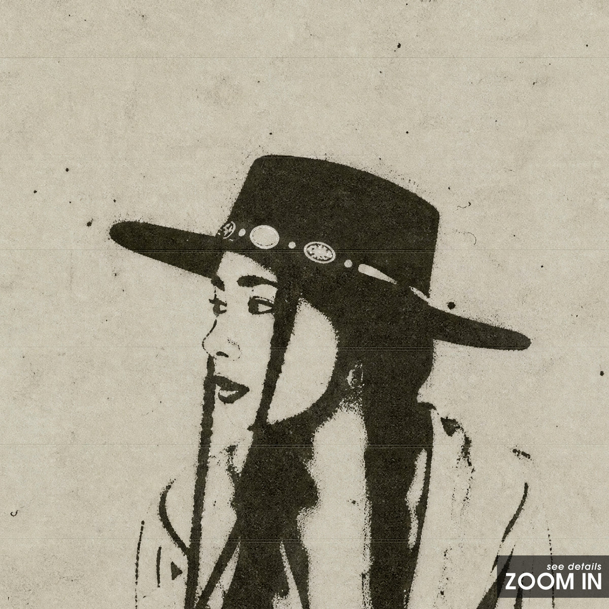 Off Duty Cowgirl artwork, close-up of the printed details