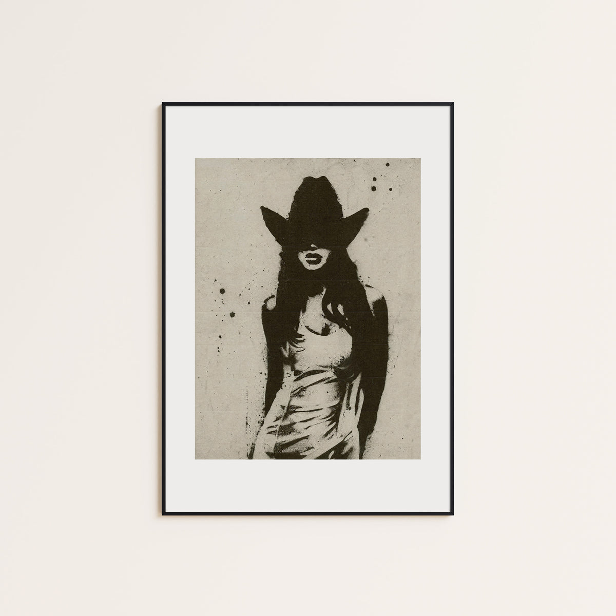 Under the Wide Brim western print displayed in a slim black frame