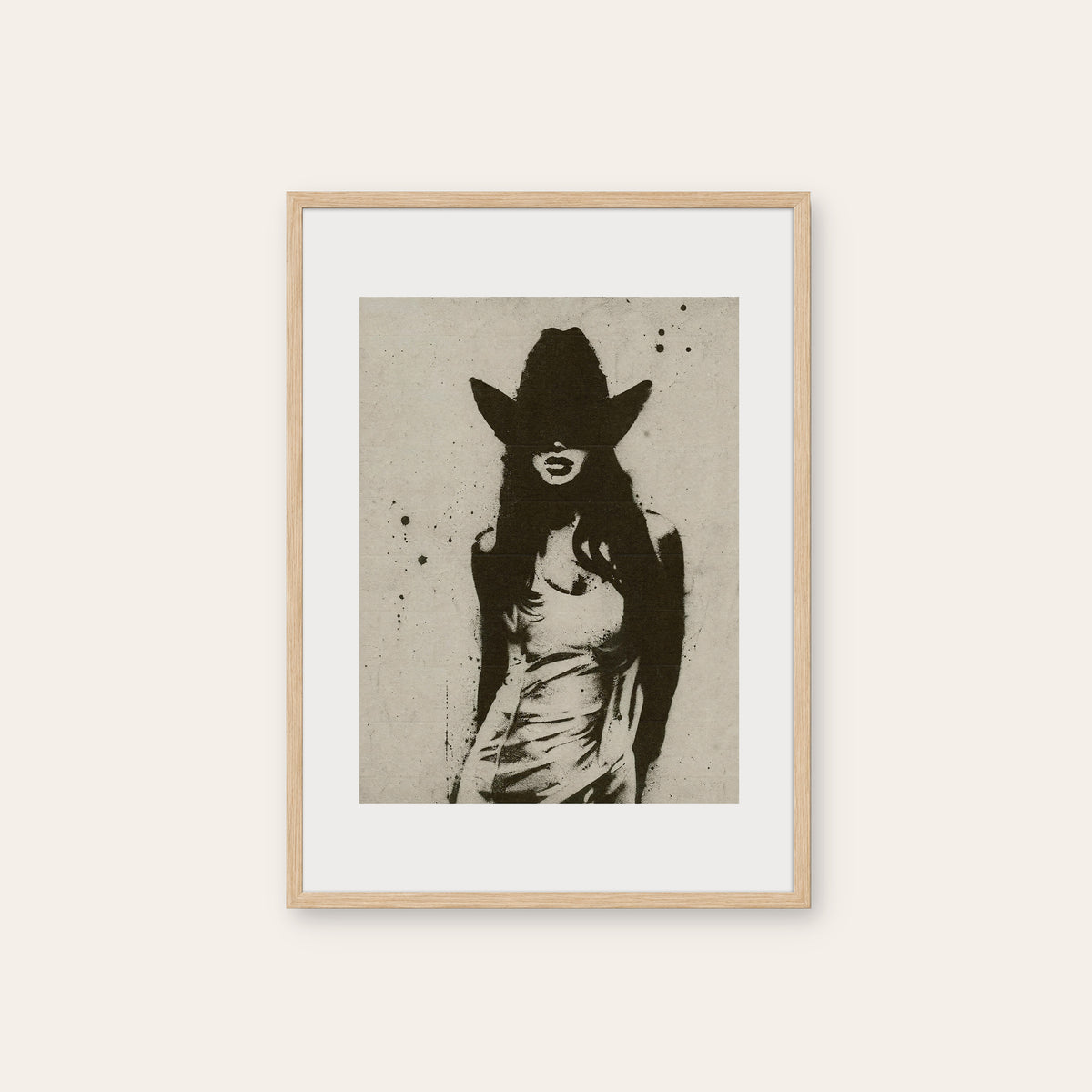 Under the Wide Brim western print in a natural wood frame