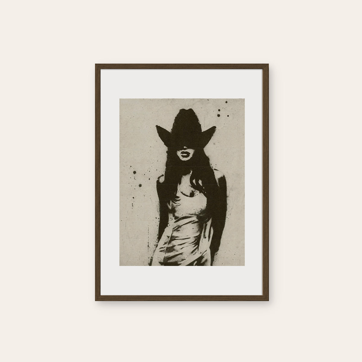 Under the Wide Brim western print in a dark wood frame