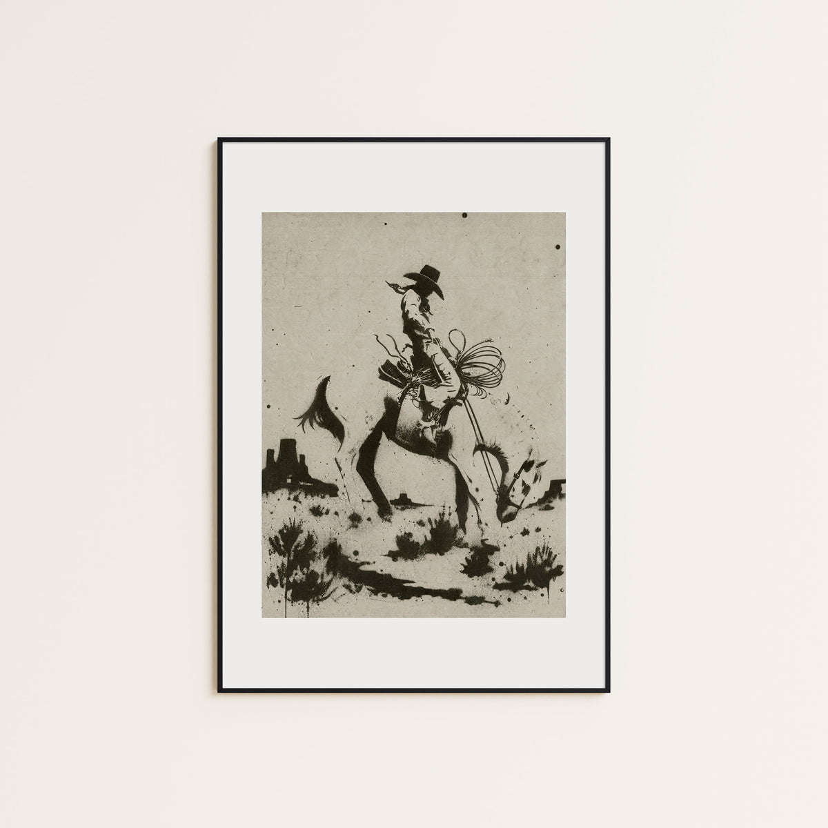 Bucking Bronco I western print displayed in a slim black frame