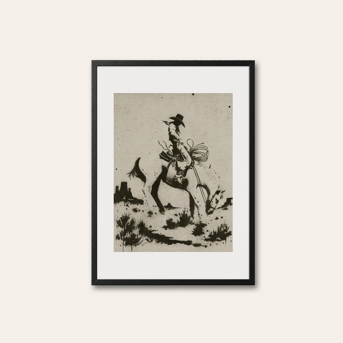 Bucking Bronco I western print in a black frame