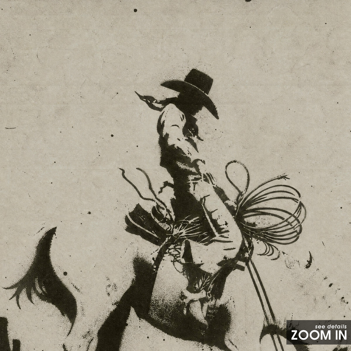 Bucking Bronco I artwork, close-up of the printed details