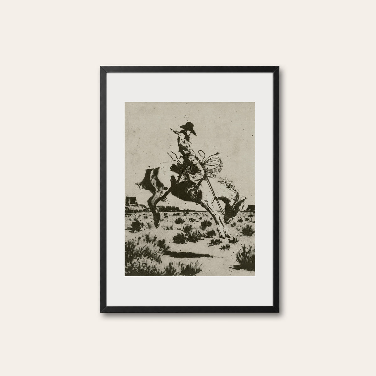Bucking Bronco II western print in a black frame