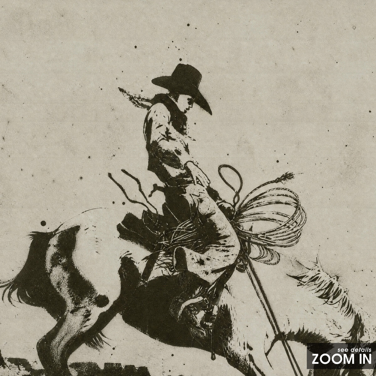 Bucking Bronco II artwork, close-up of the printed details