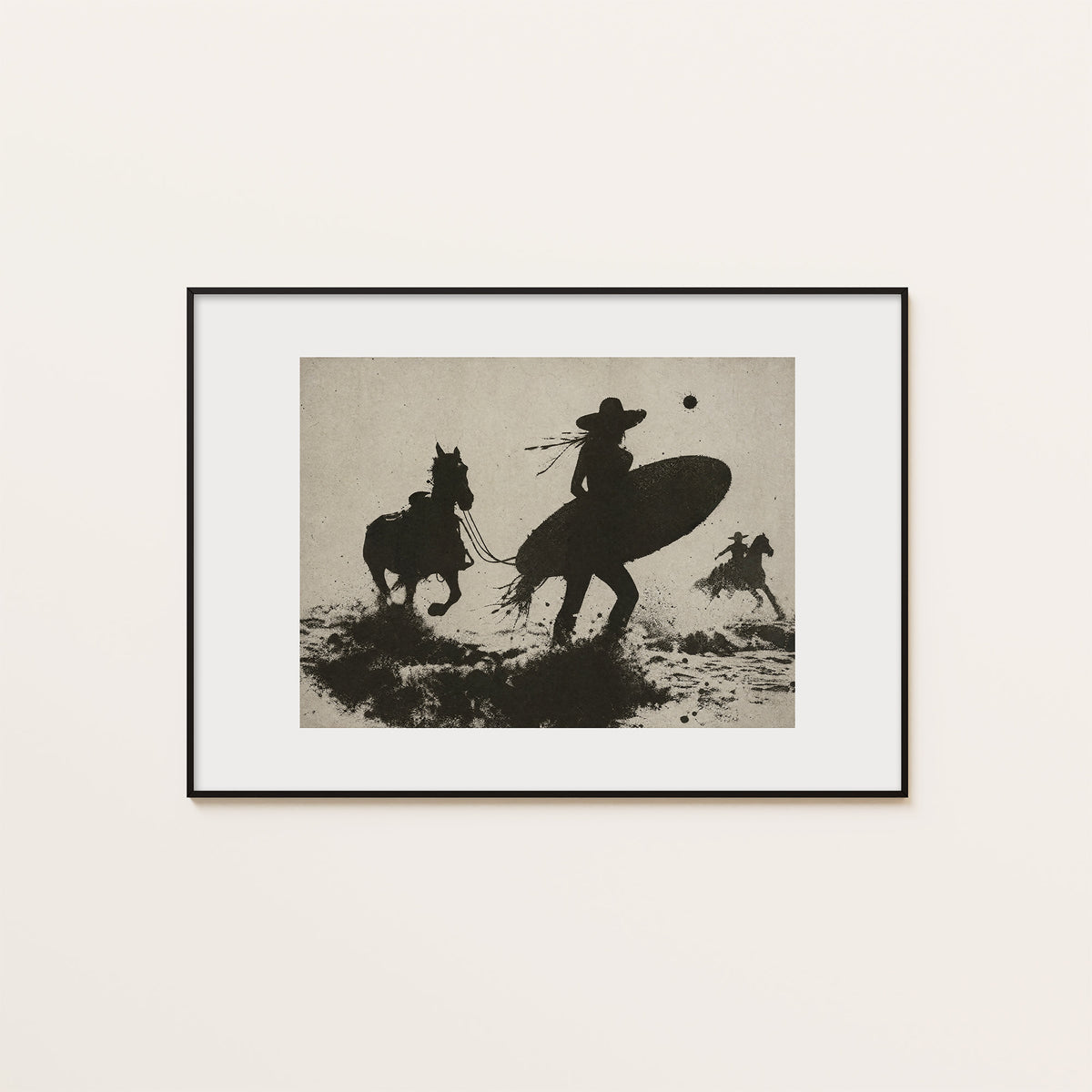 Surfbound Cowboy - Surreal Western Print - framed artwork overview