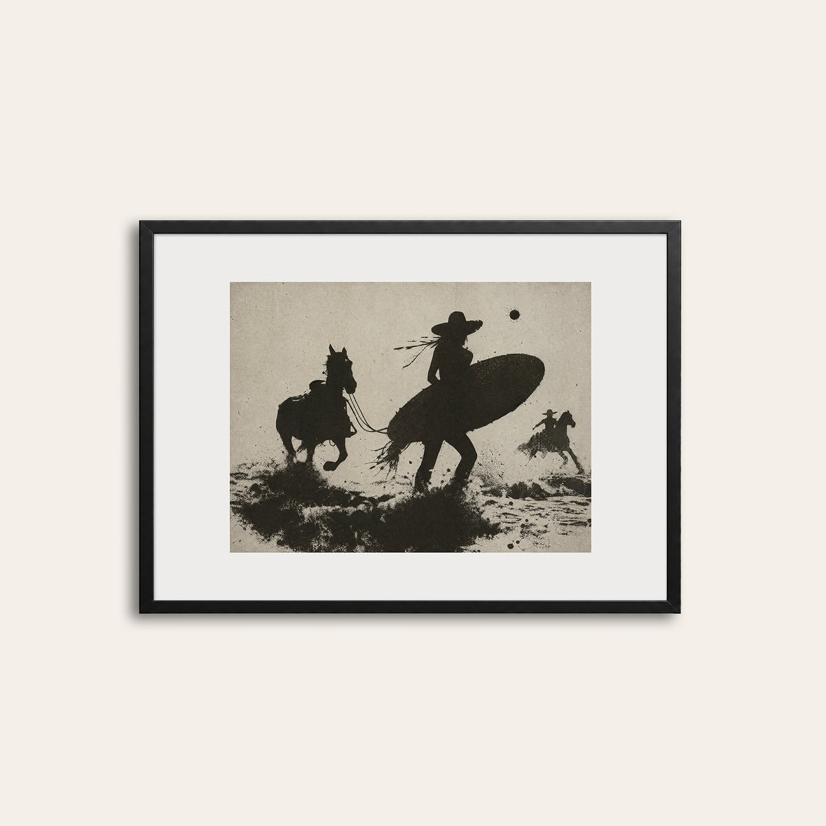 Surfbound Cowboy - Surreal Western Print - black frame