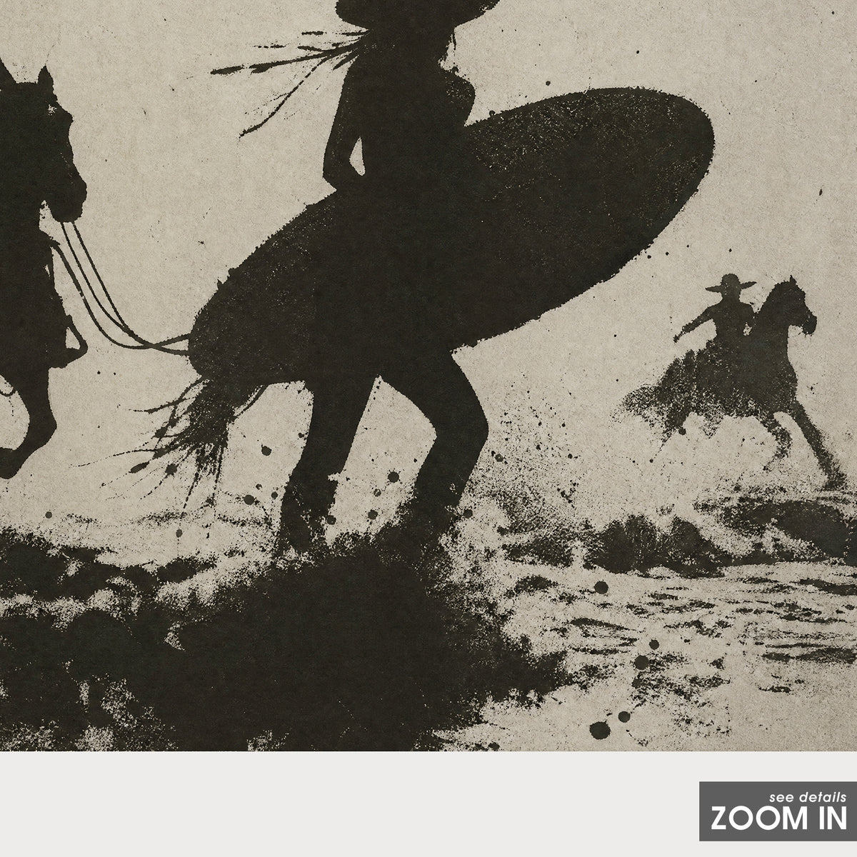 Surfbound Cowboy - Surreal Western Print - artwork detail close-up