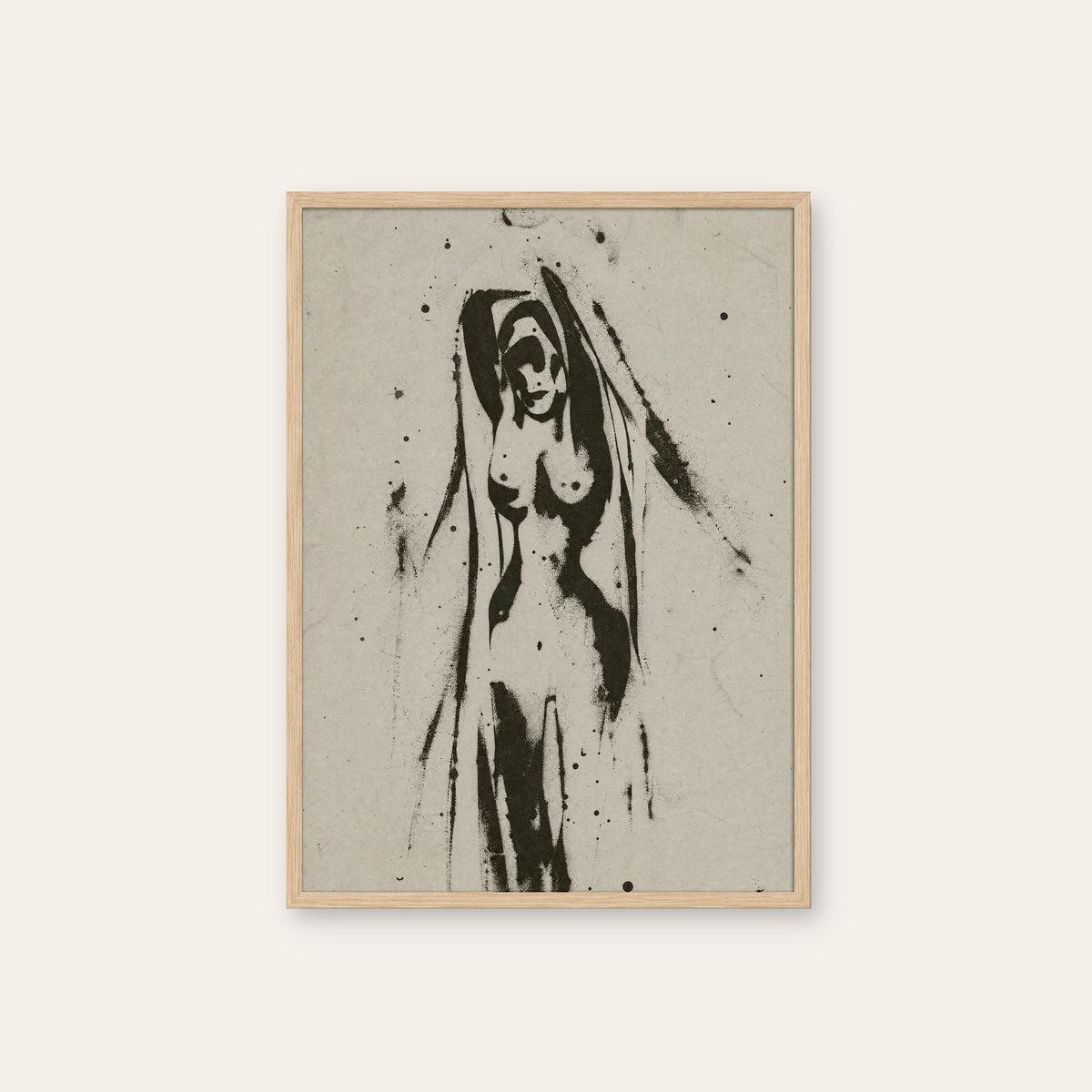 Western Figure Study western print in a natural wood frame