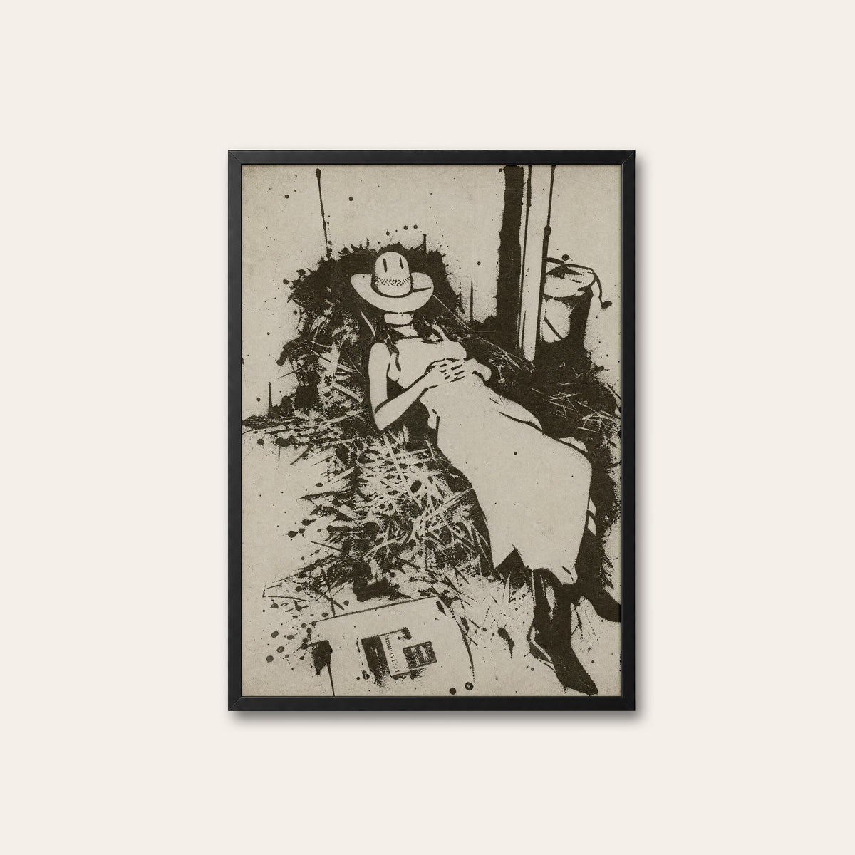Hayloft Cowgirl western print in a black frame