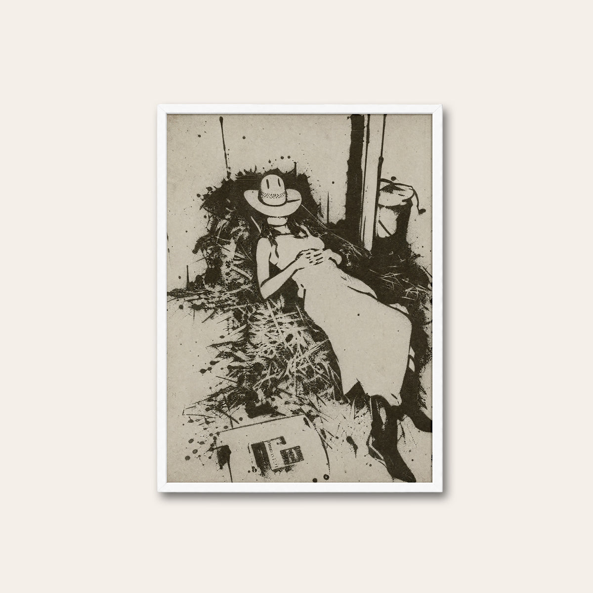 Hayloft Cowgirl western print in a white frame
