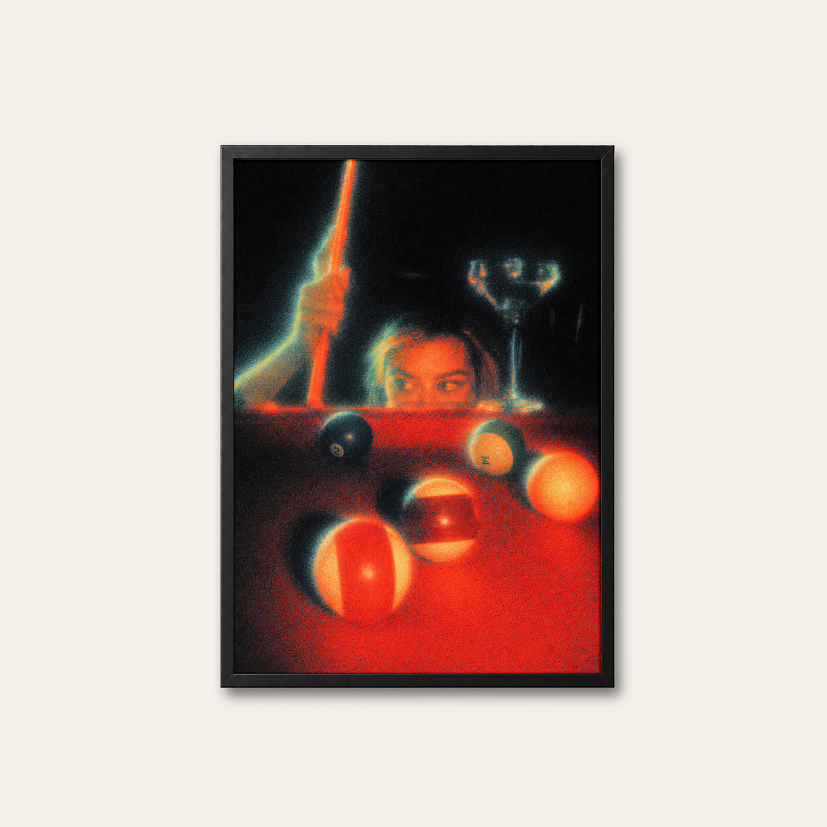 Next Shot - Neon Billiards Print - black frame