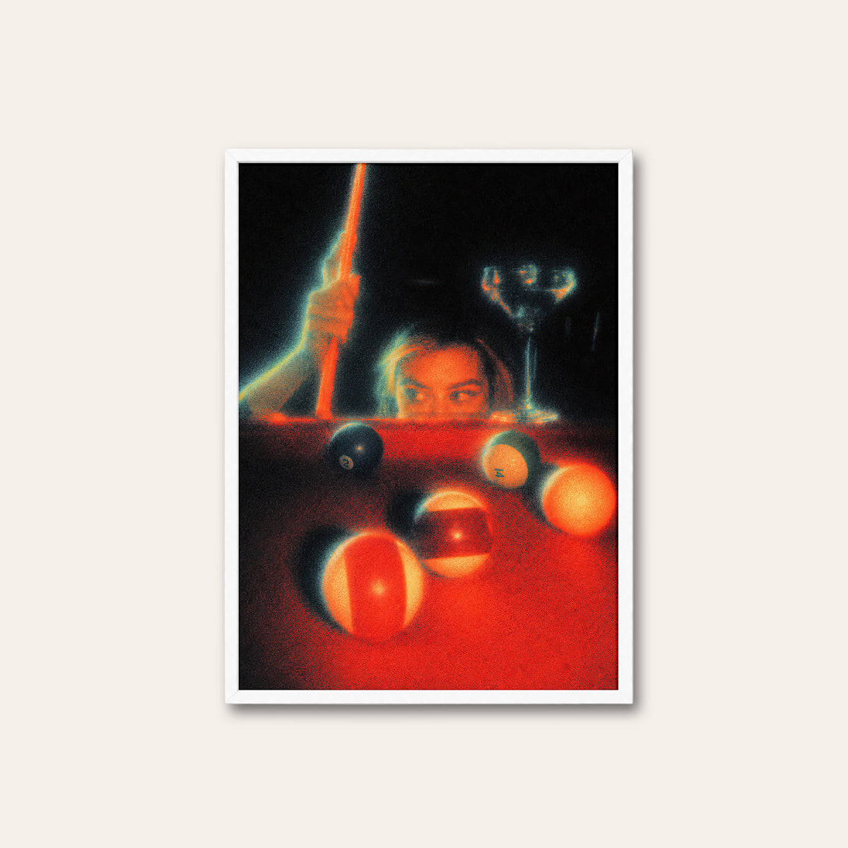 Next Shot - Neon Billiards Print - white frame