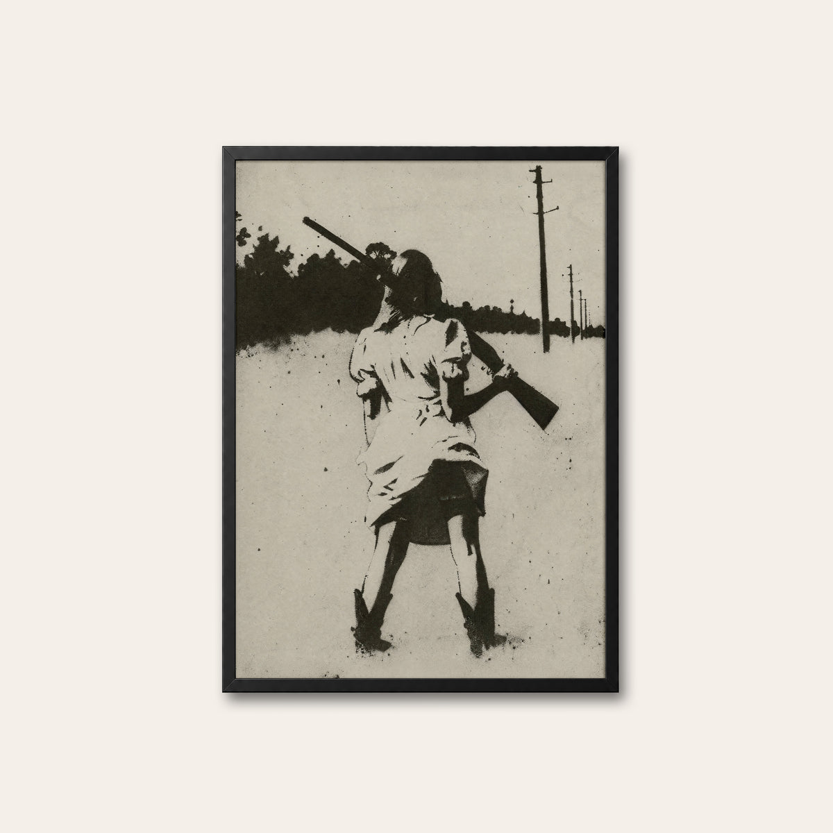 Country Road Cowgirl western print in a black frame
