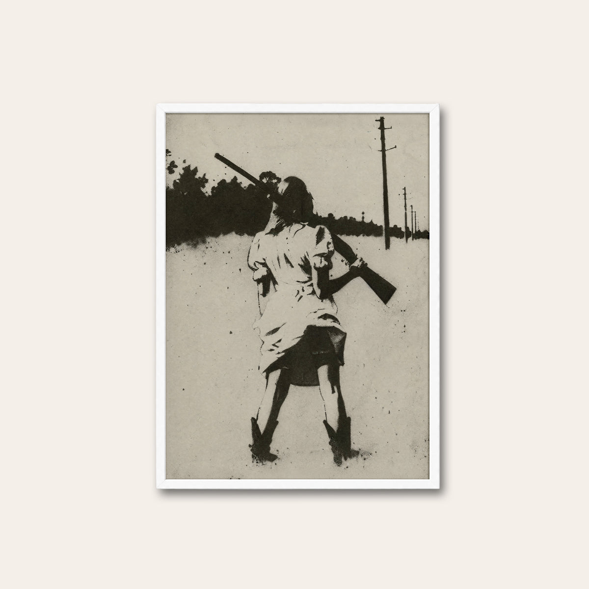 Country Road Cowgirl western print in a white frame