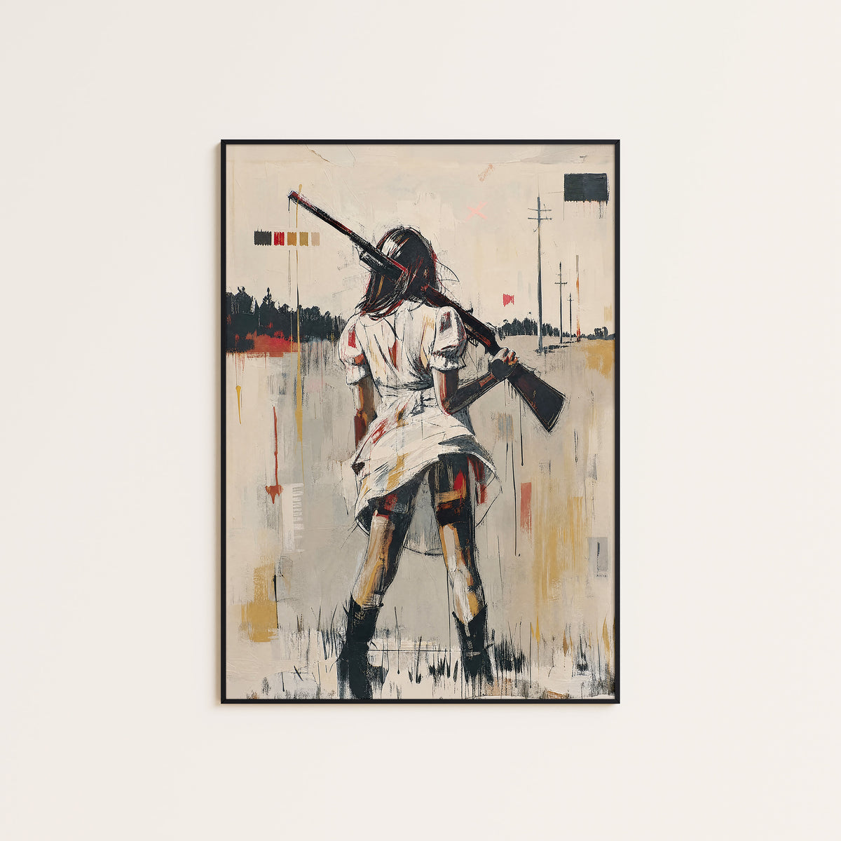 Rose and the Range western print displayed in a slim black frame