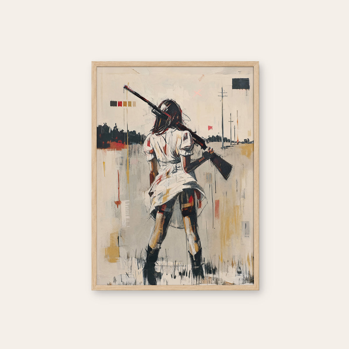 Rose and the Range western print in a natural wood frame