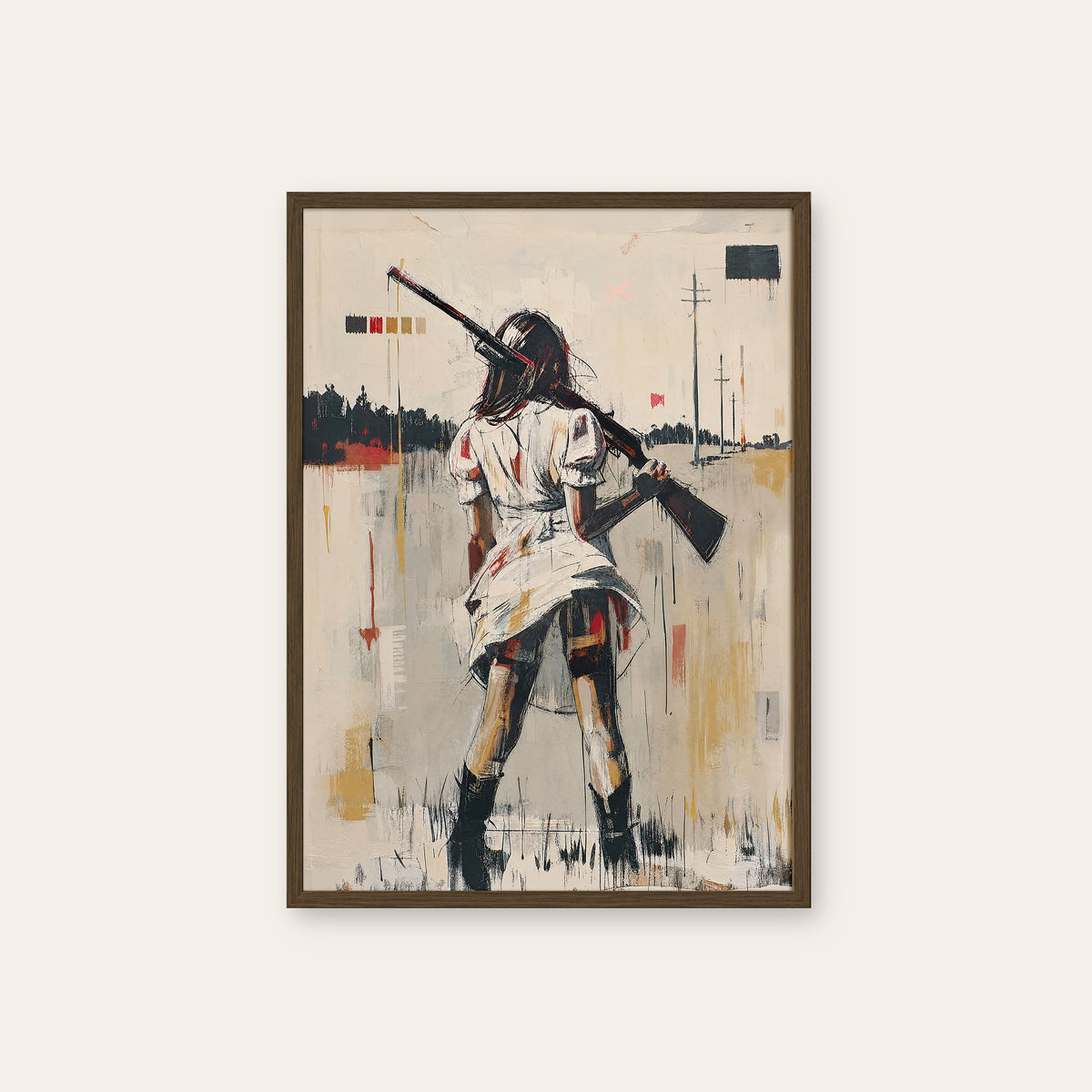 Rose and the Range western print in a dark wood frame