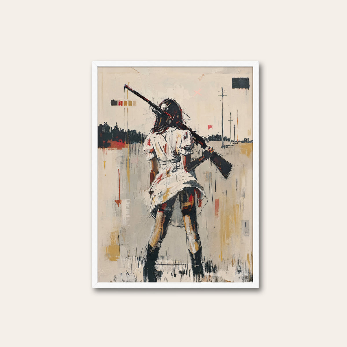 Rose and the Range western print in a white frame