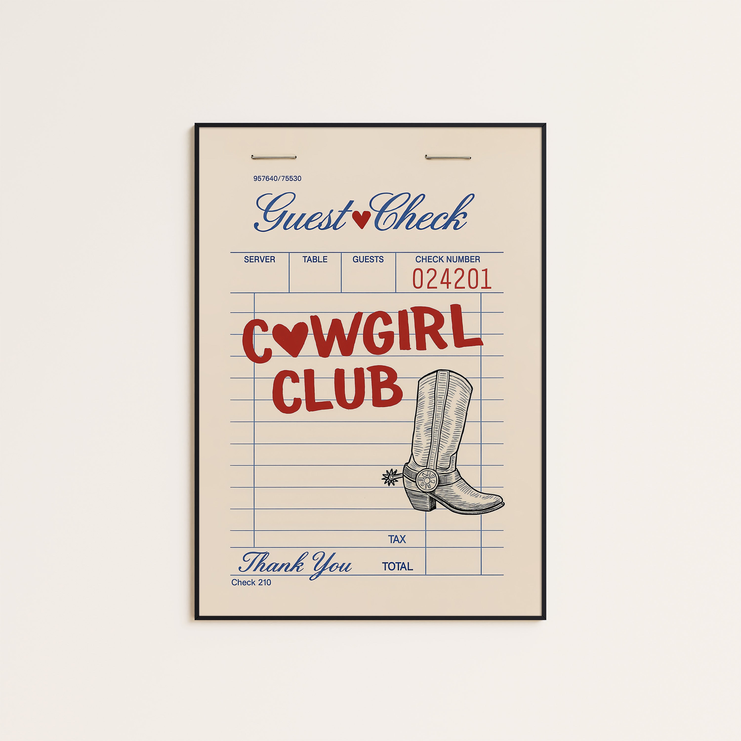 Cowgirl Club — Guest Check Print – unframed poster