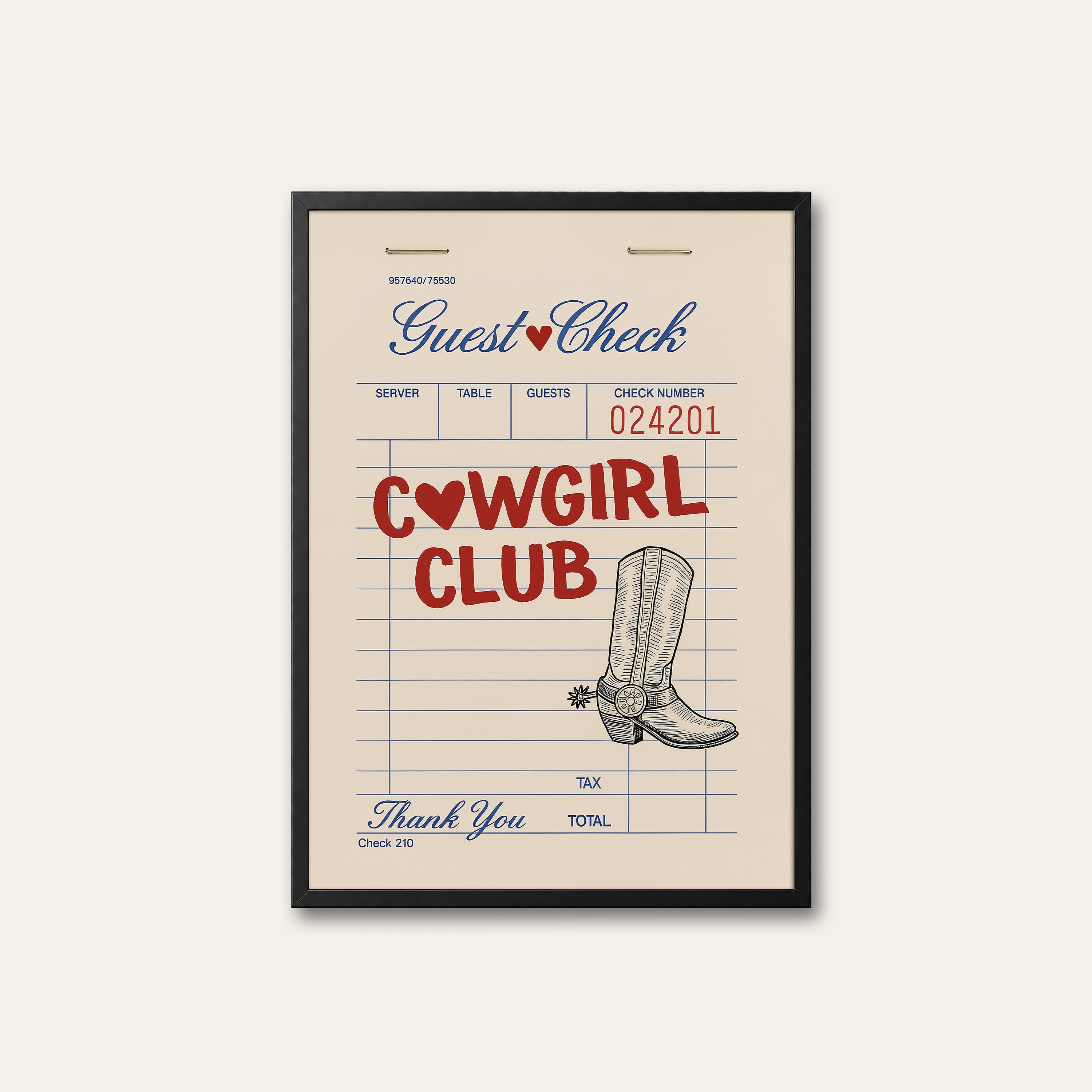 Cowgirl Club — Guest Check Print – black frame