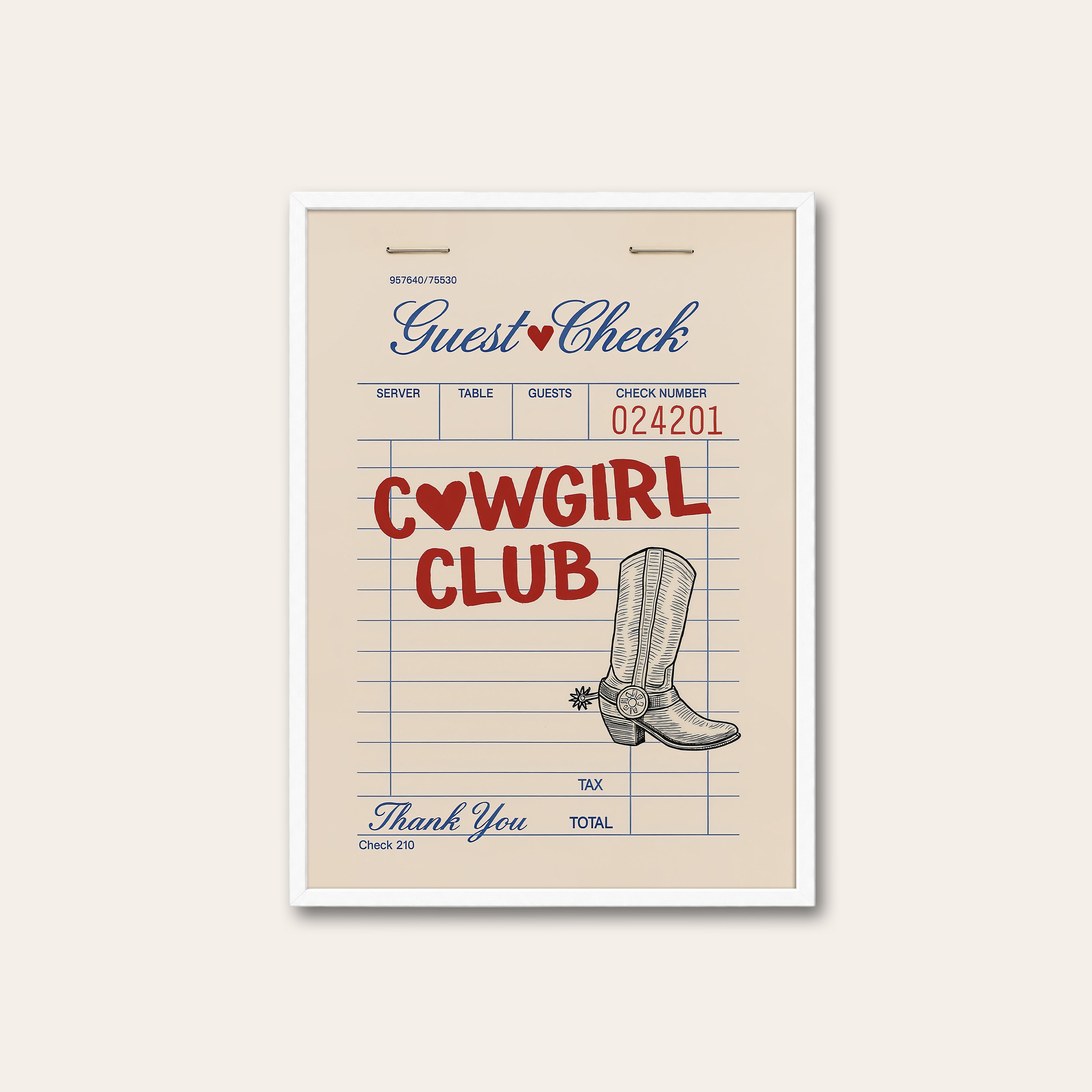 Cowgirl Club — Guest Check Print – white frame