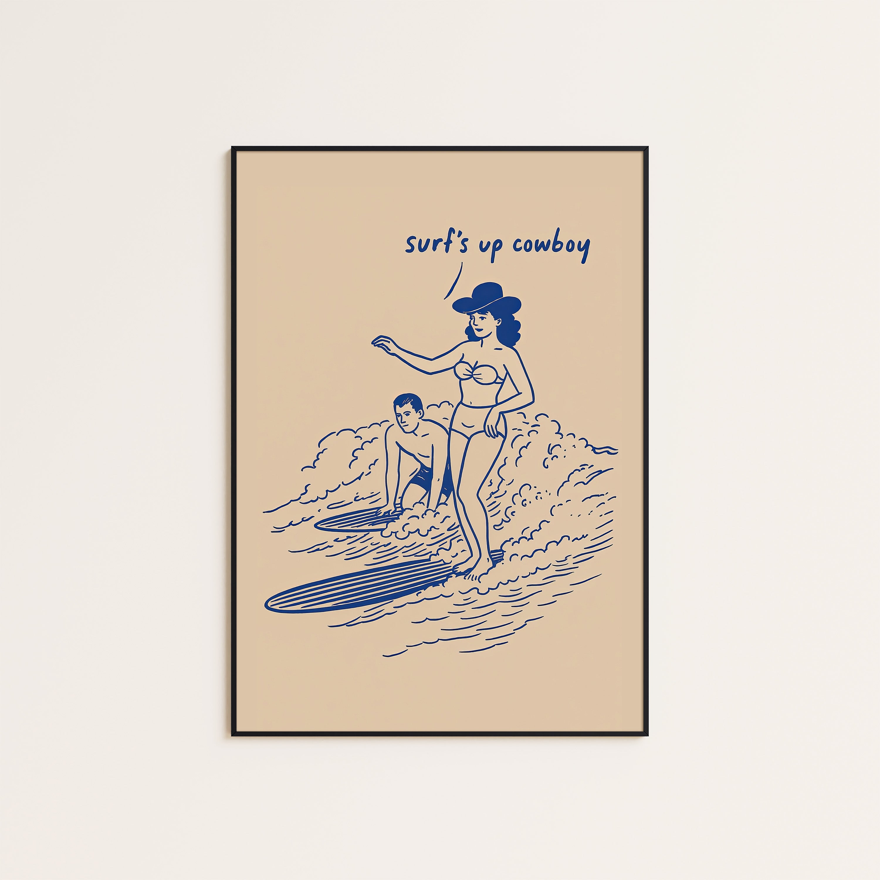 Surf's Up Cowboy — Line Art Print – unframed poster