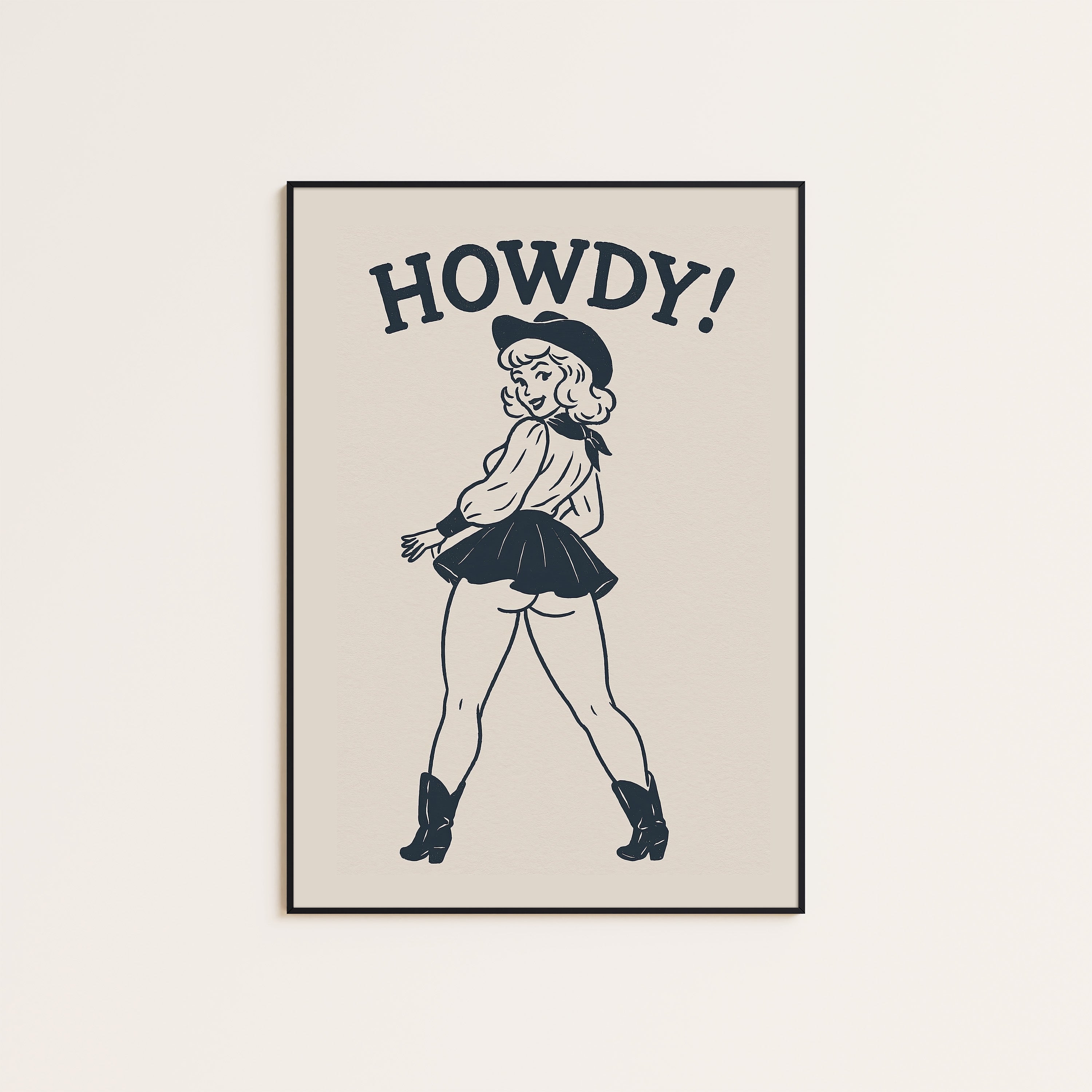 Howdy! — Pin-Up Cowgirl Print – unframed poster