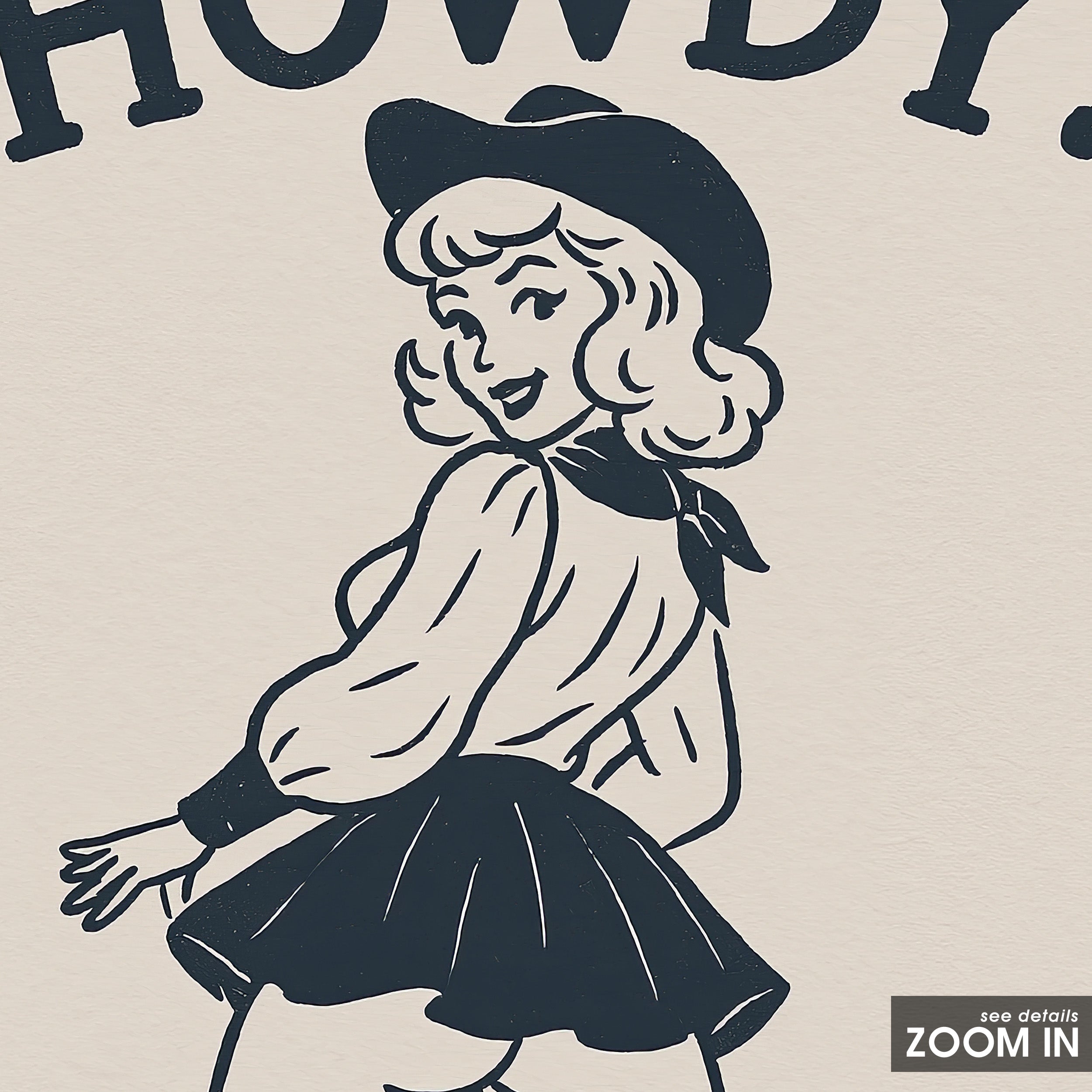 Howdy! — Pin-Up Cowgirl Print – in room setting