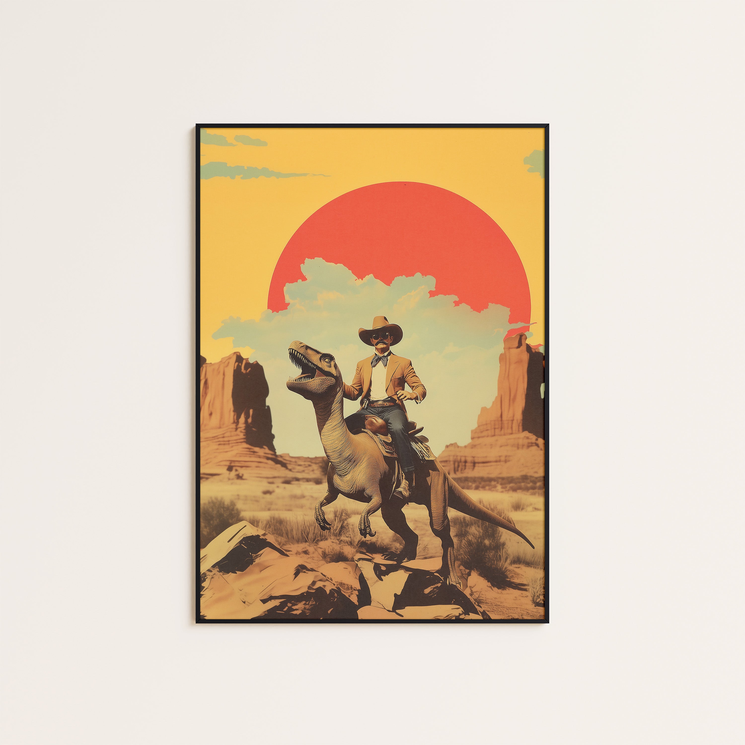Jurassic Cowboy — Retro Collage Print – unframed poster