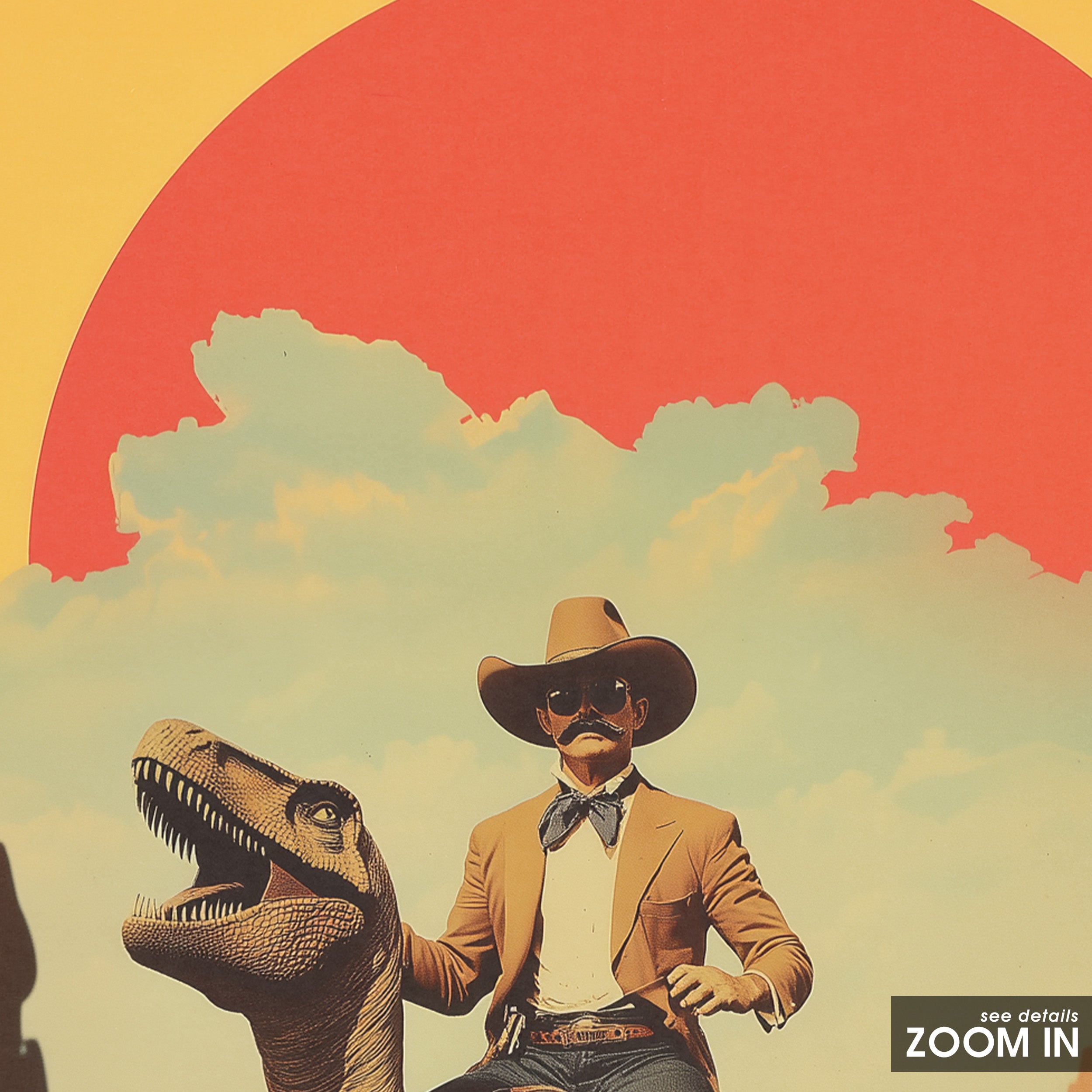 Jurassic Cowboy — Retro Collage Print – in room setting