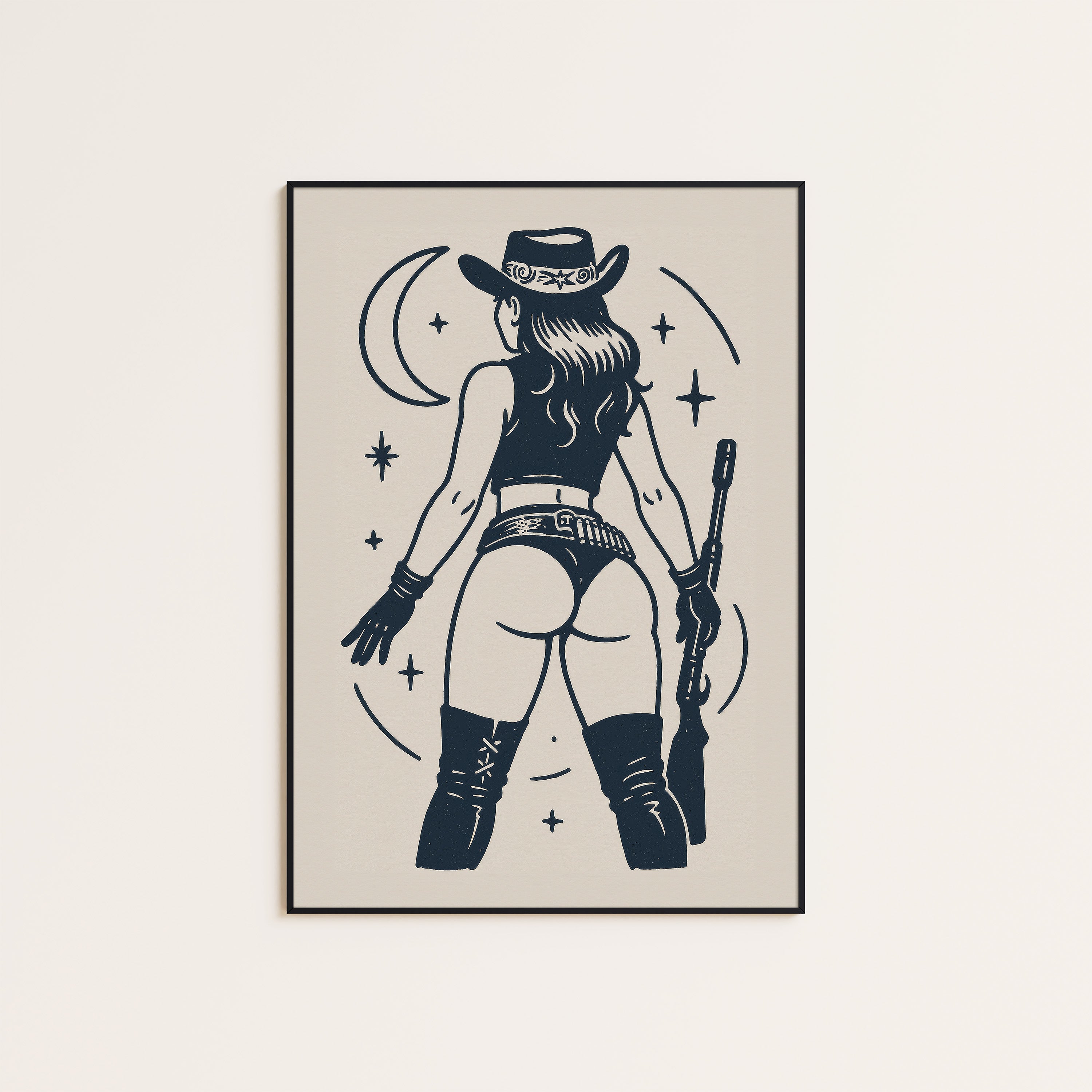 Moonlight Cowgirl — Line Art Print – unframed poster