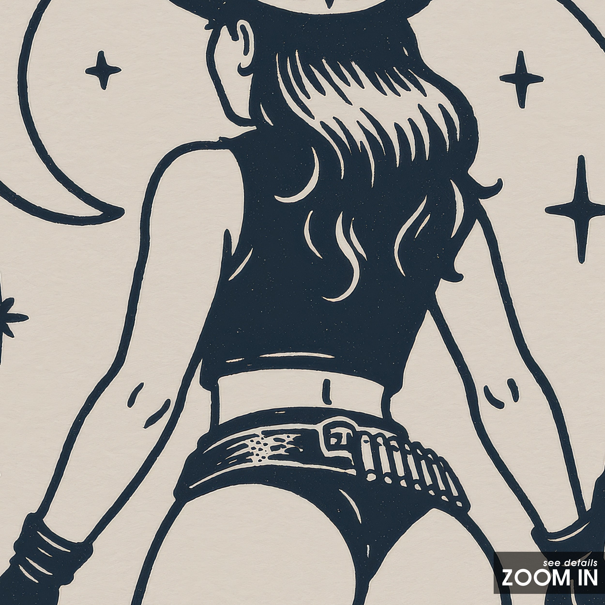 Moonlight Cowgirl — Line Art Print – in room setting