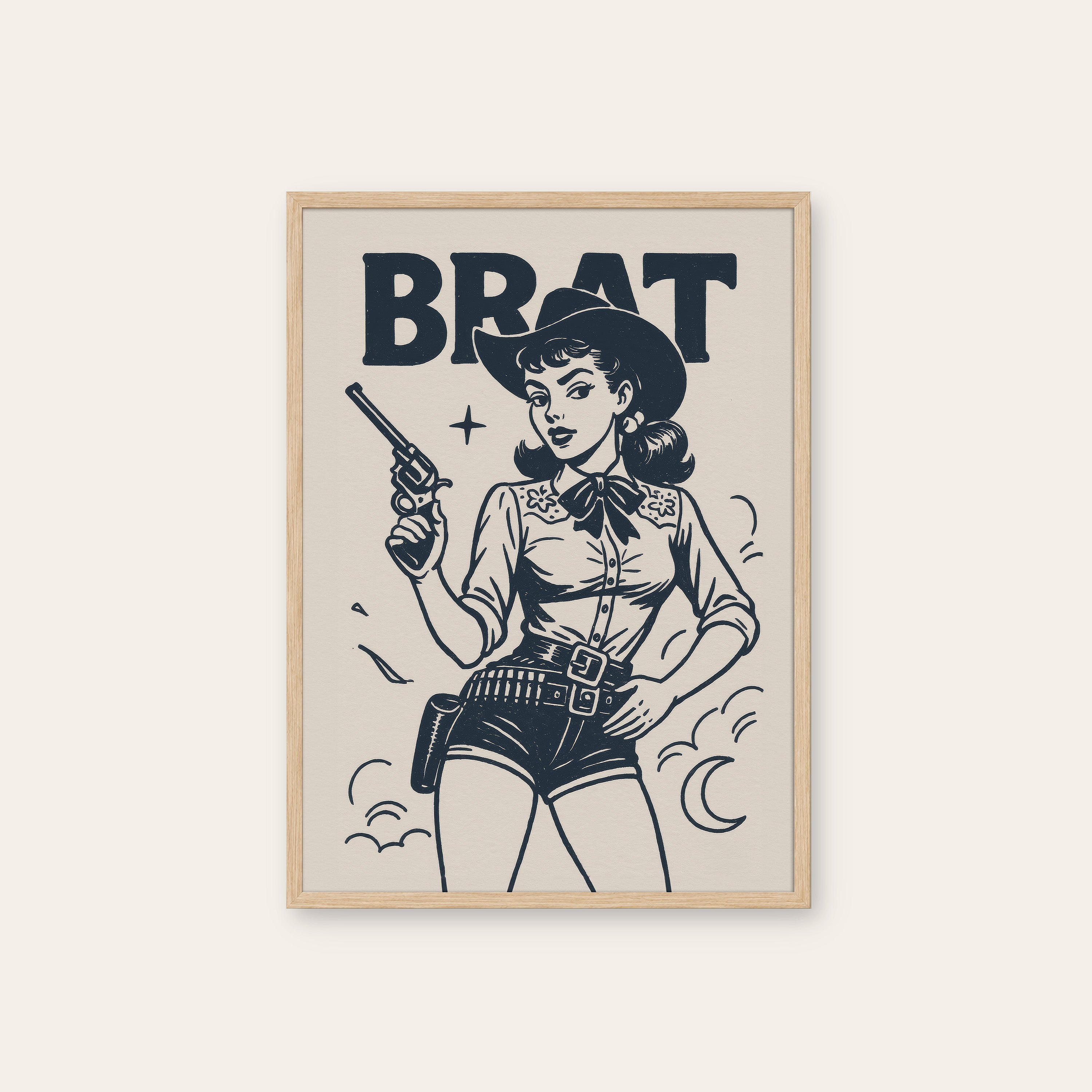 Brat — Pistol Pin-Up Print – natural wood frame