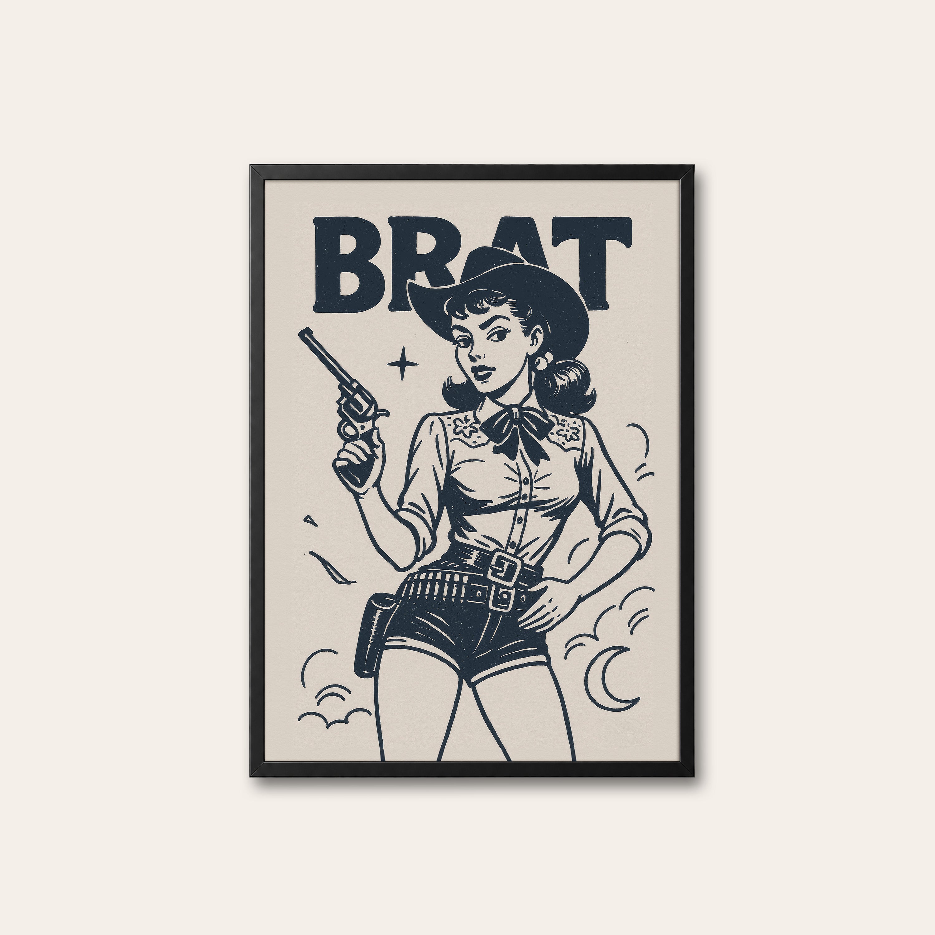 Brat — Pistol Pin-Up Print – black frame