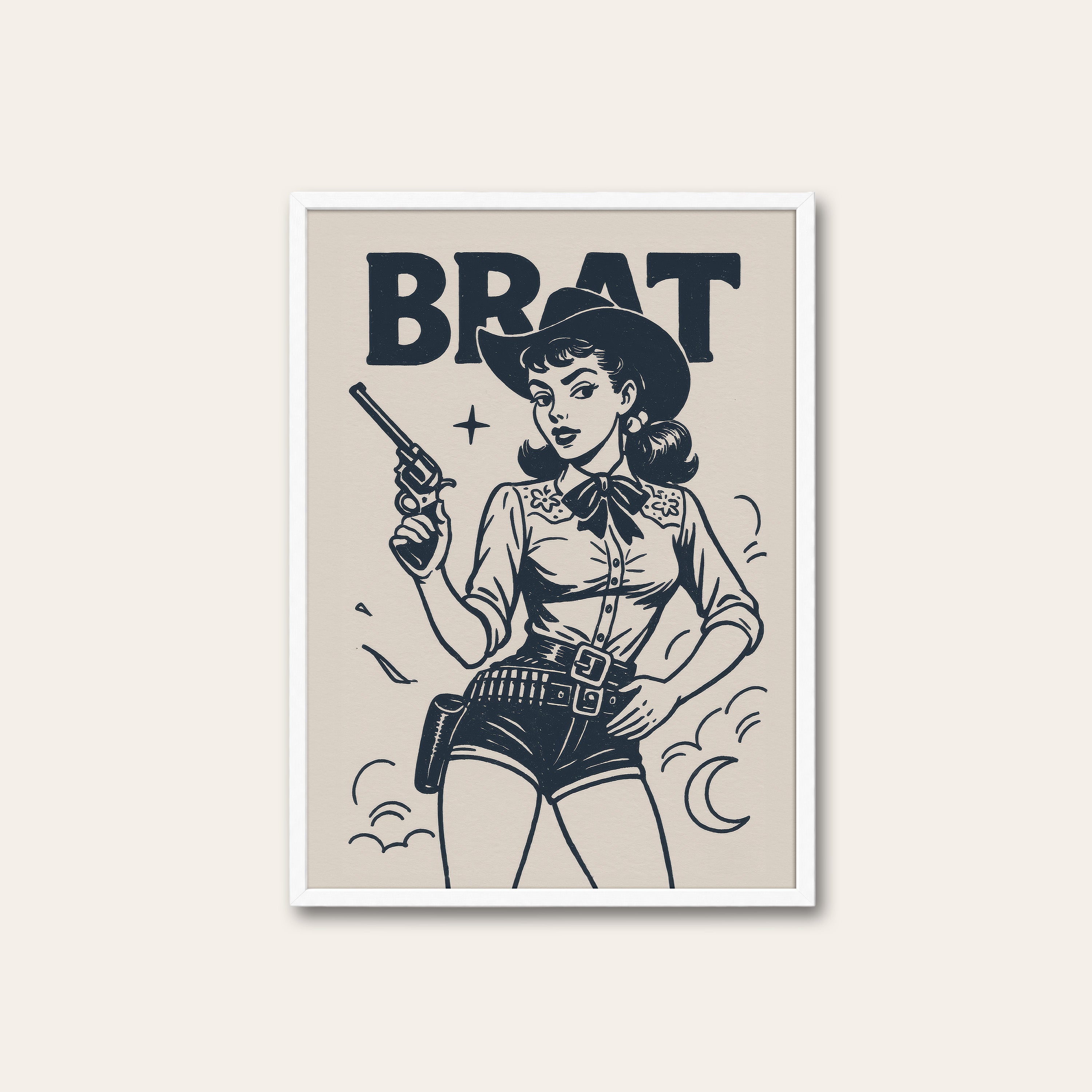 Brat — Pistol Pin-Up Print – white frame
