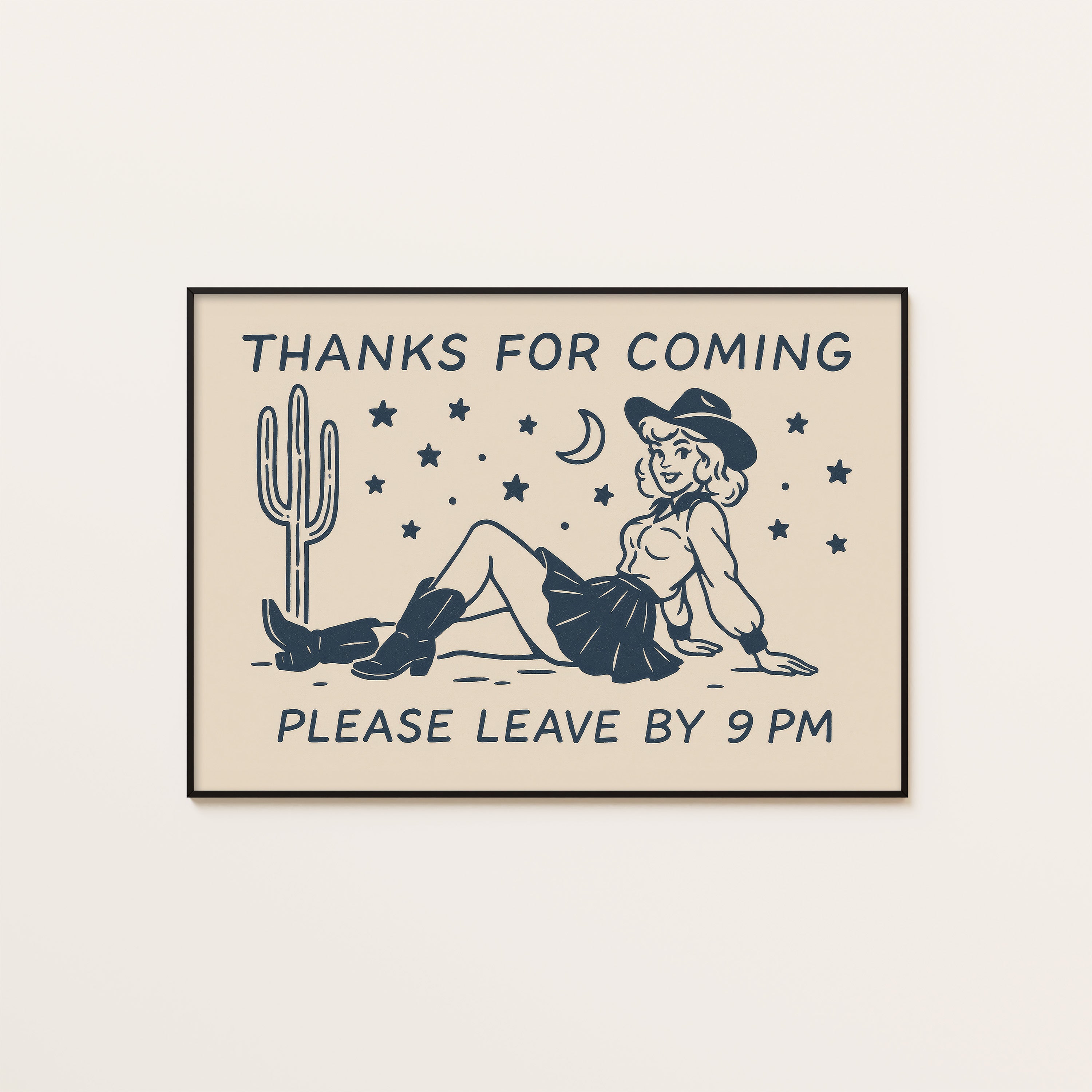 Leave by 9 PM — Cowgirl Line Print – unframed poster
