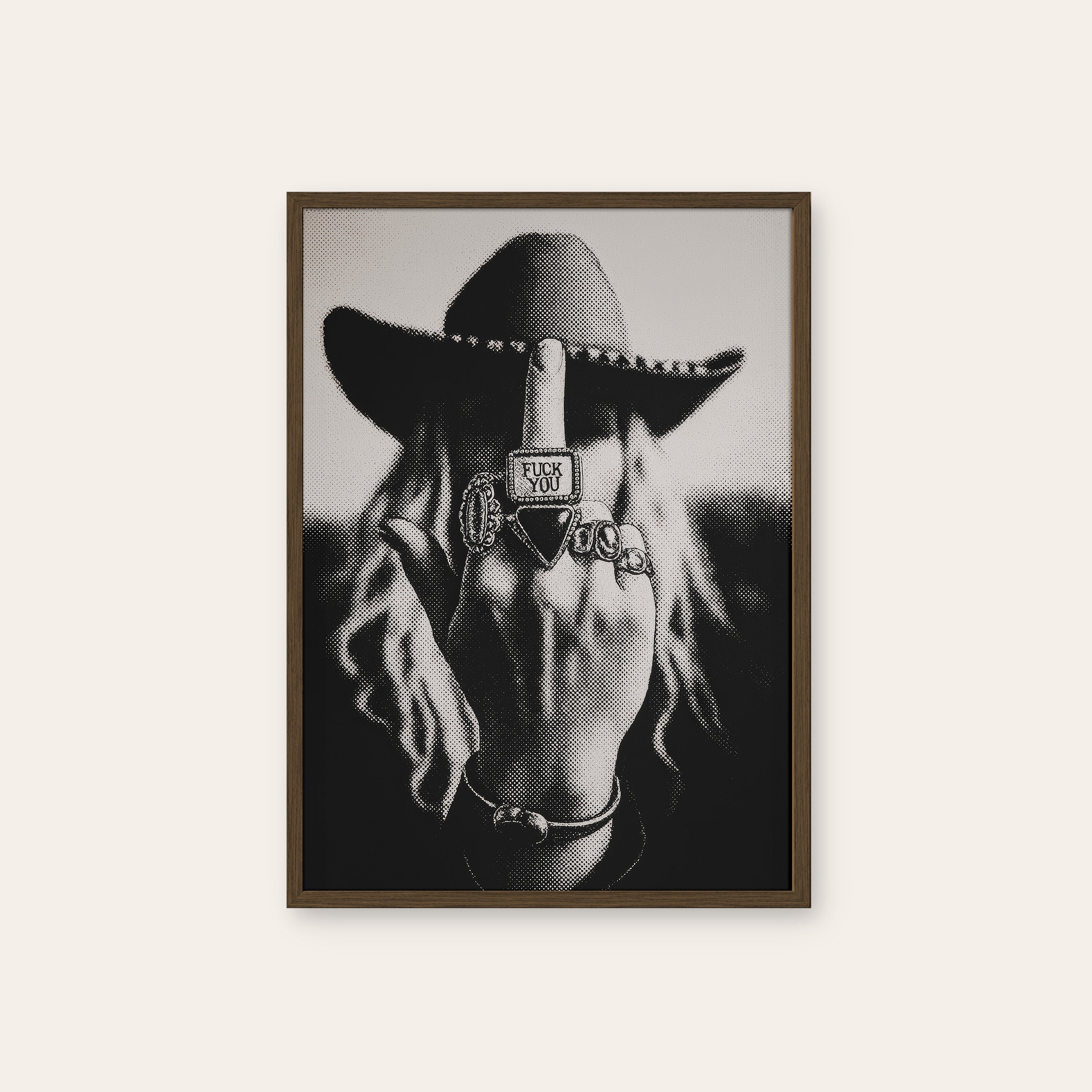 Desert Moonrise — Cactus Night Print – dark wood frame
