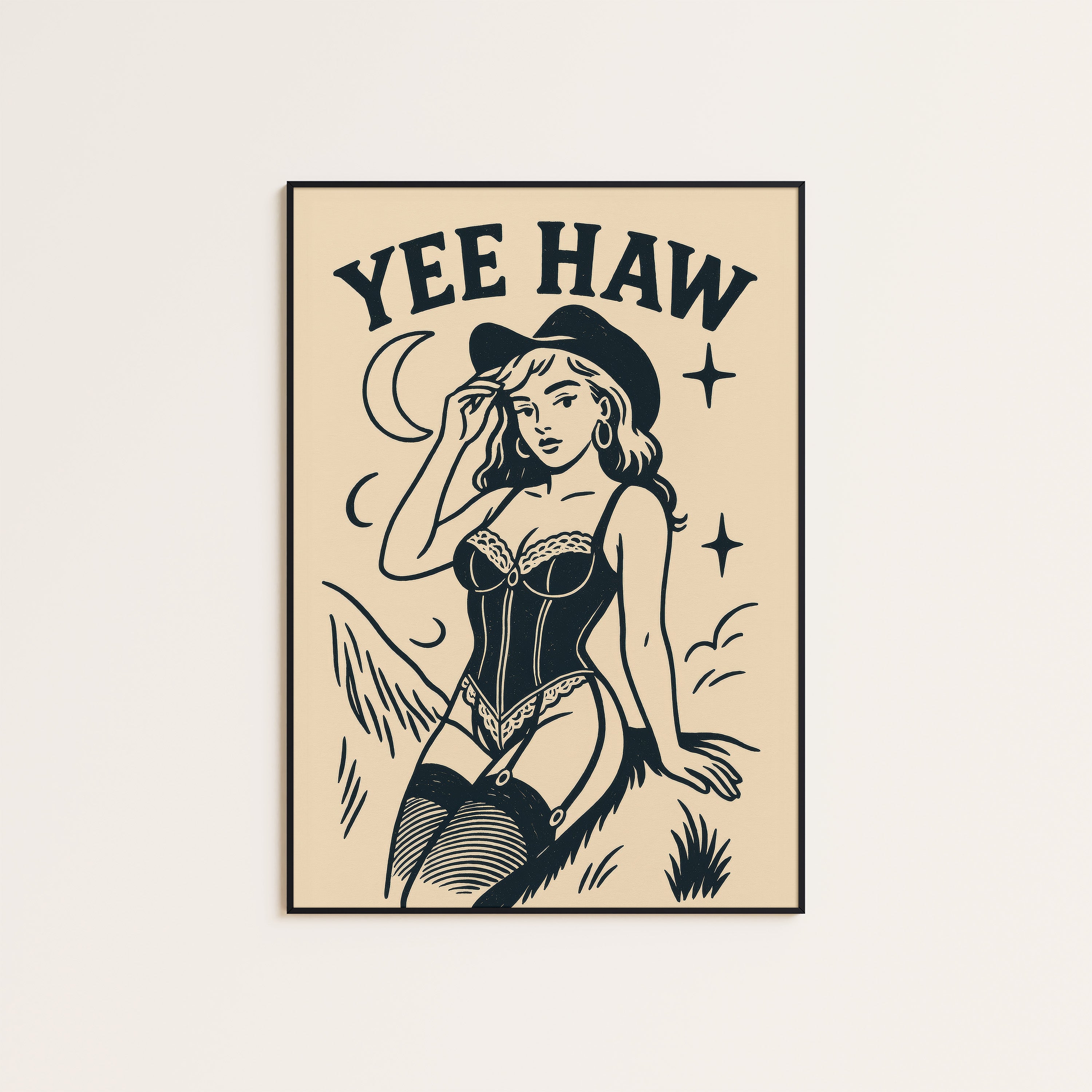 Yee Haw — Corset Cowgirl Print – unframed poster
