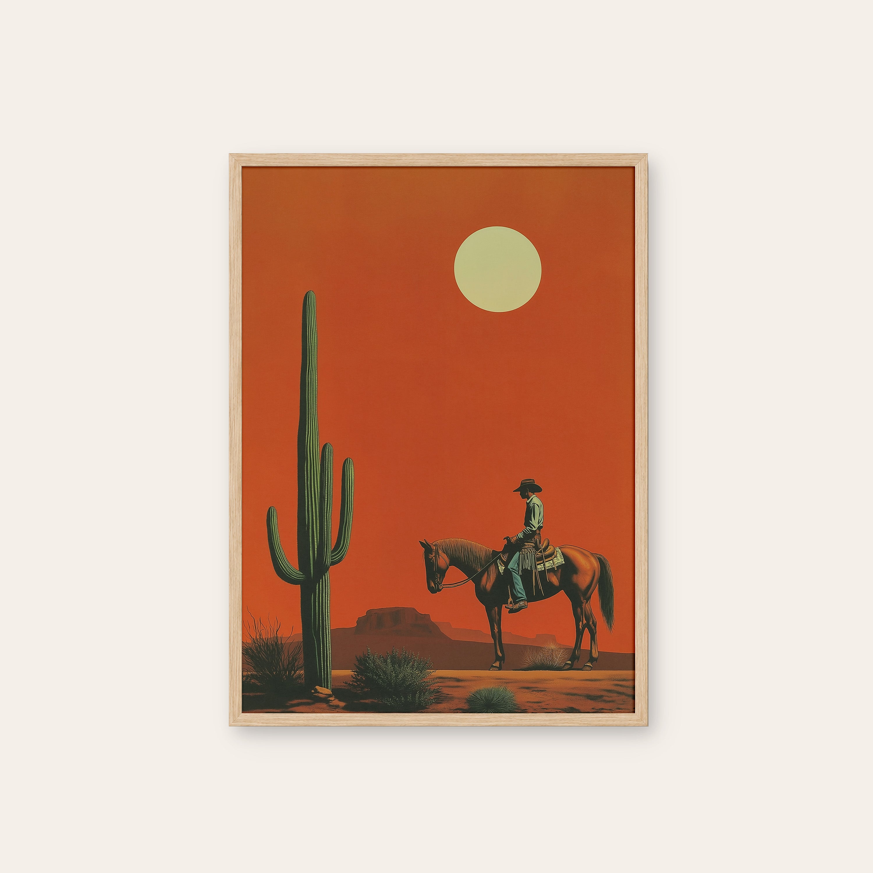 Rust Sky Rider — Desert Print – natural wood frame