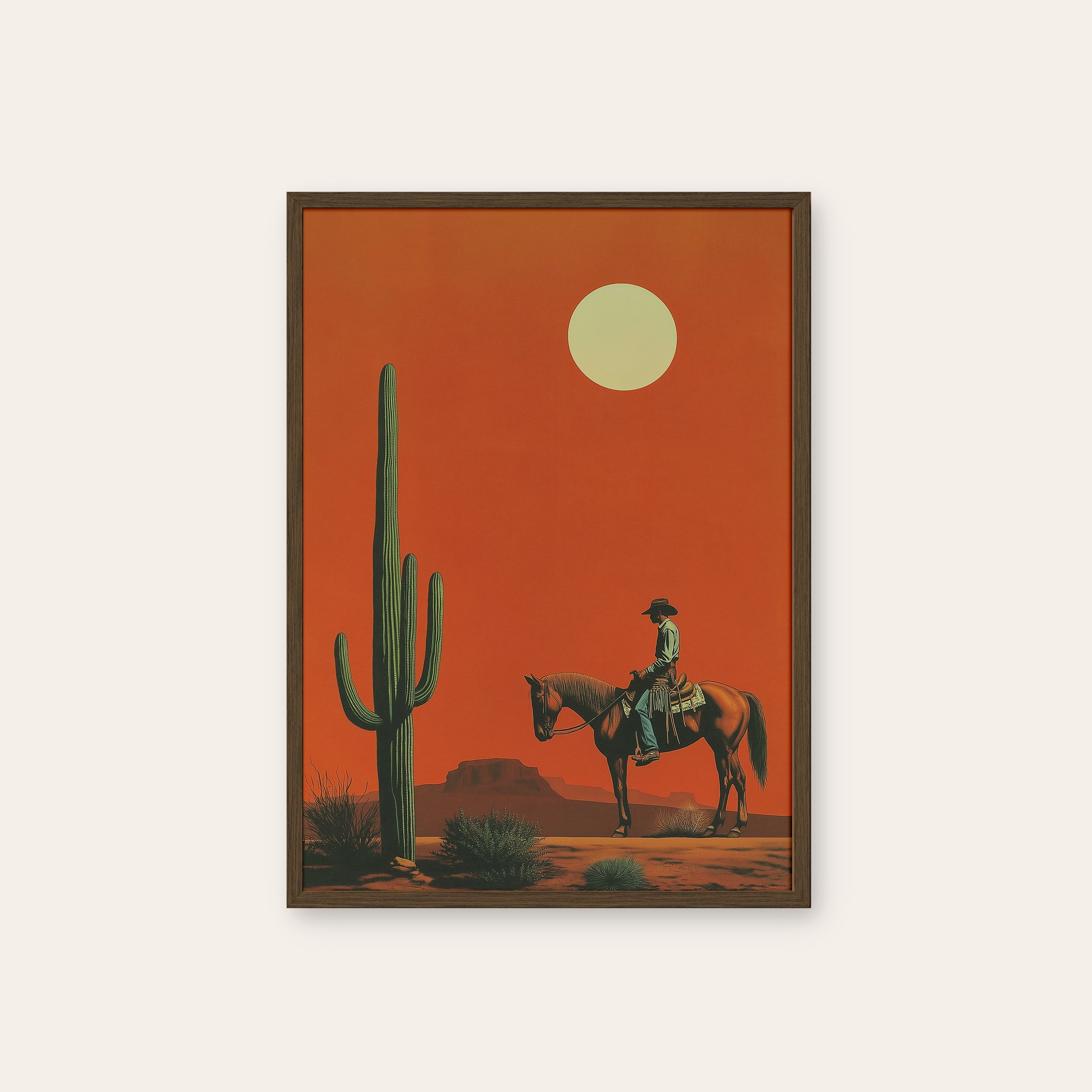 Rust Sky Rider — Desert Print – dark wood frame
