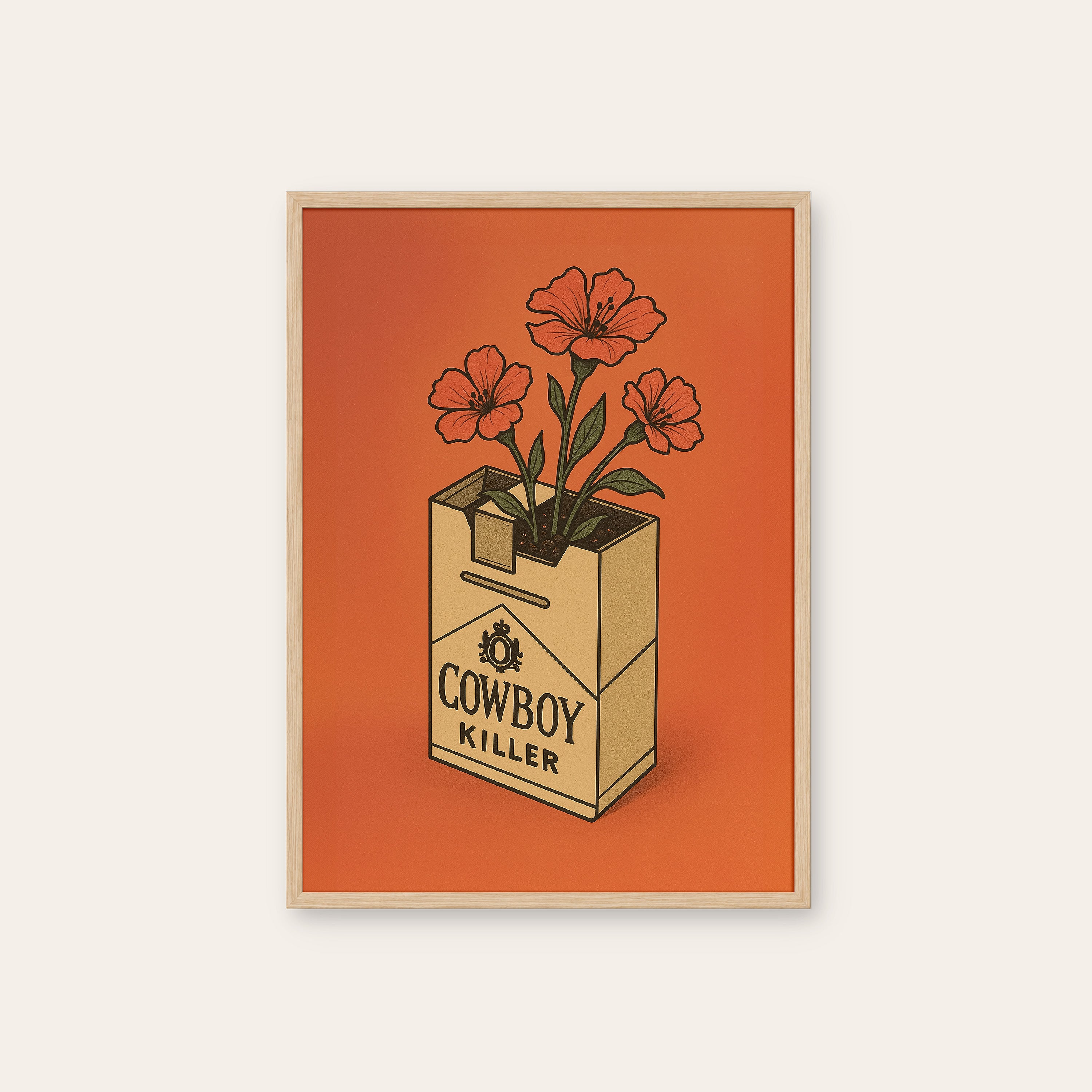 Cowboy Killer Bouquet — Retro Print – natural wood frame