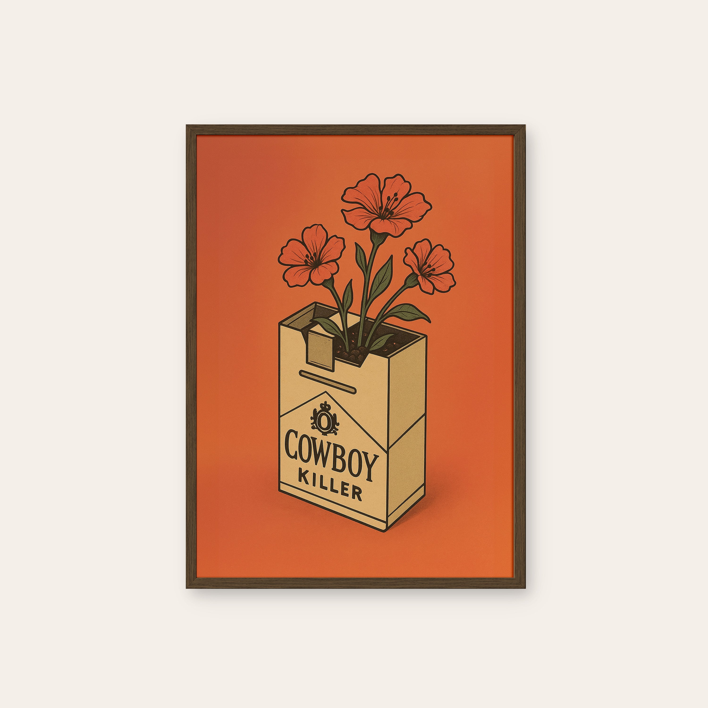 Cowboy Killer Bouquet — Retro Print – dark wood frame